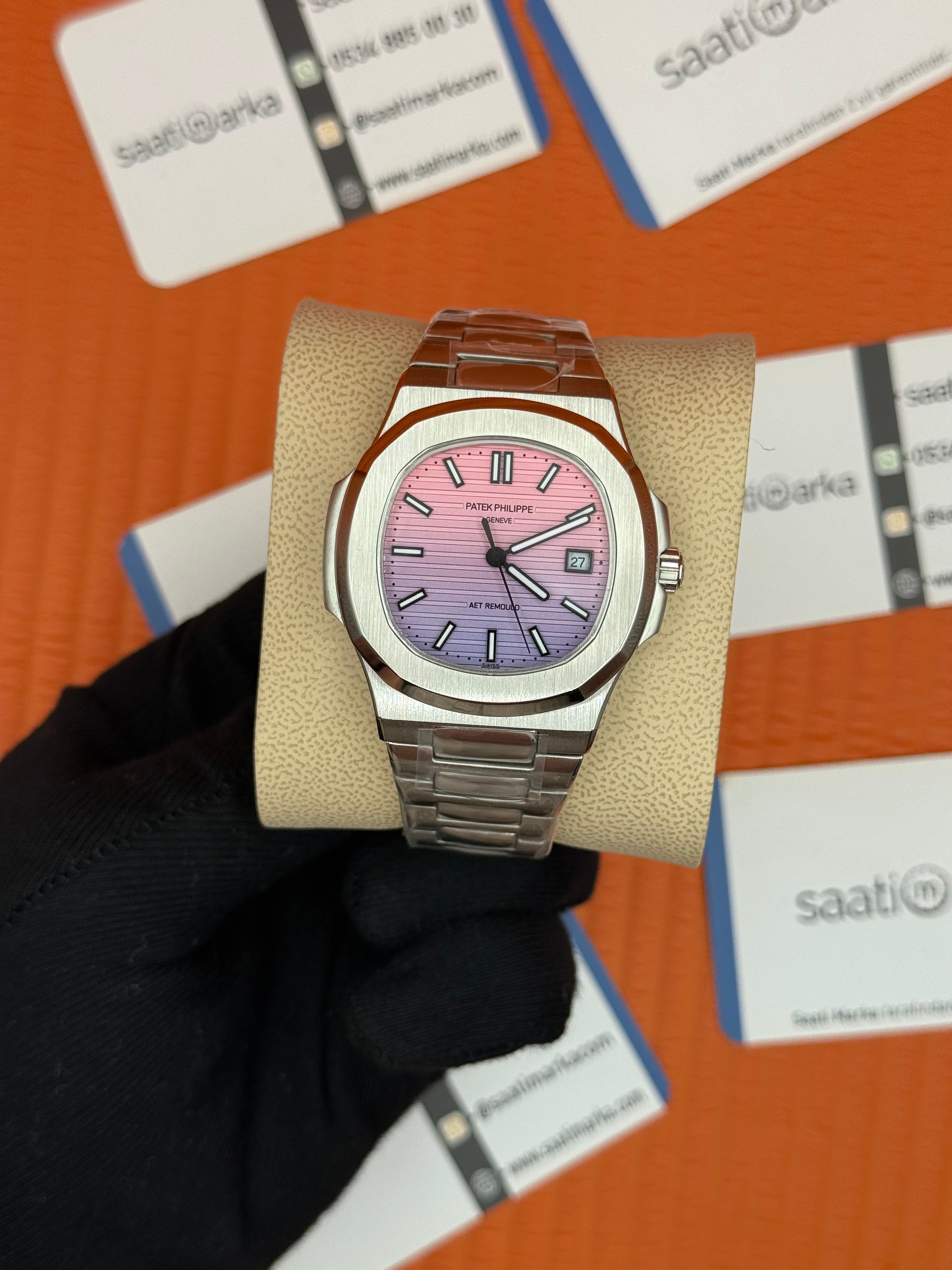 PATEK PHILIPPE nautilus pink dial silver kasa kordon