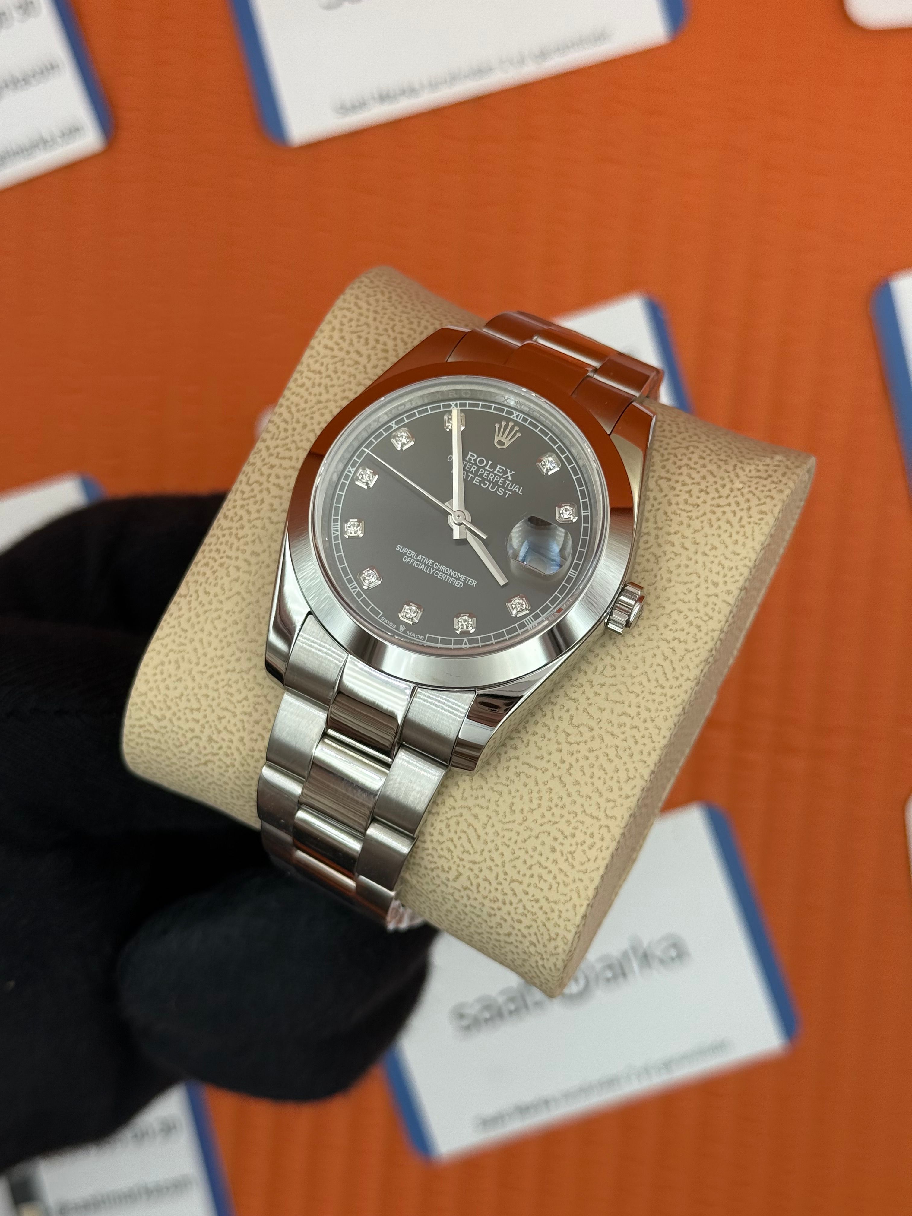 ROLEX Datejust baget taşlı grey dial silver oyster kordon