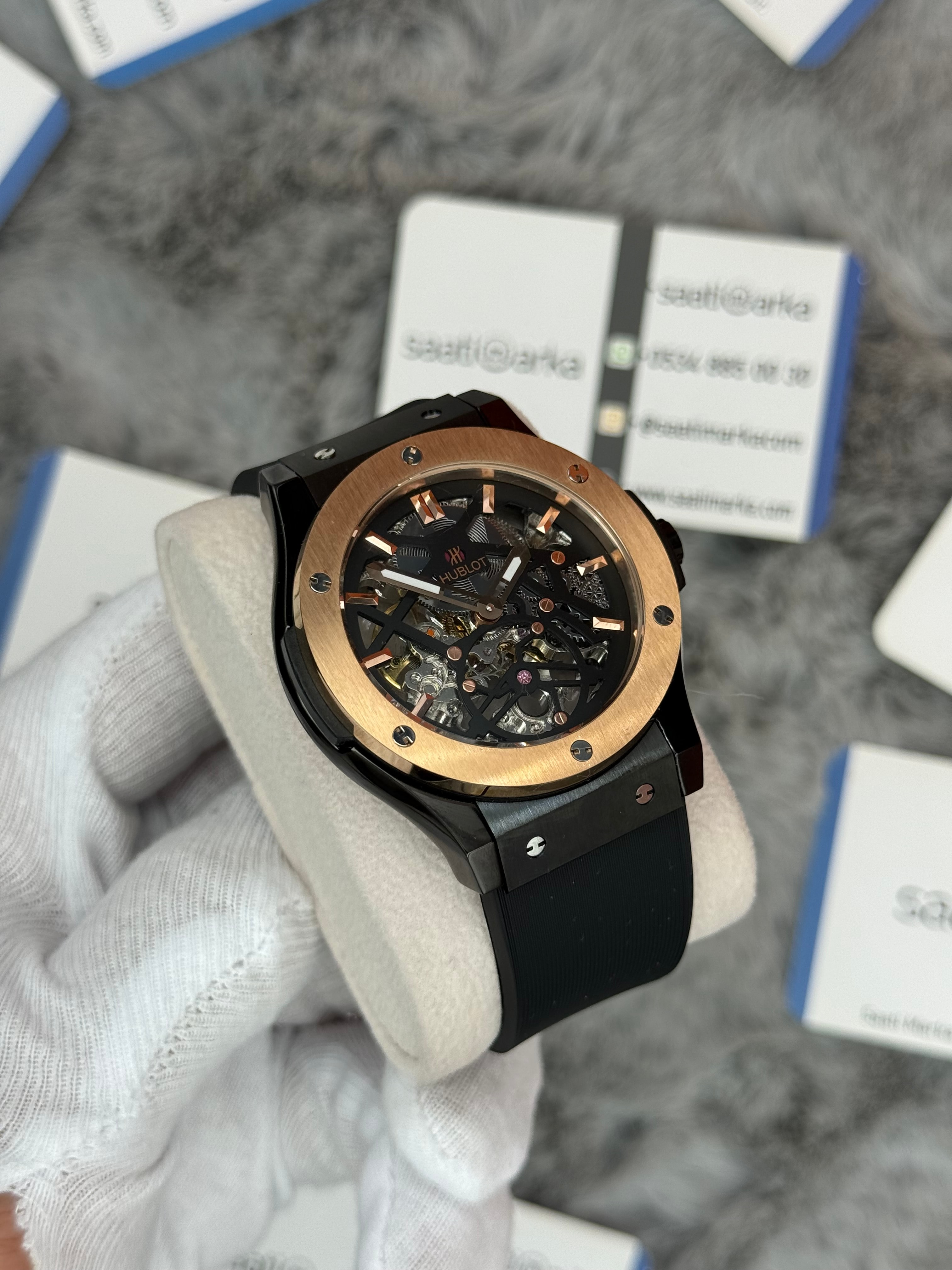 HUBLOT big bang tourbillon 41mm siyah kasa siyah kauçuk kordon erkek kol saati