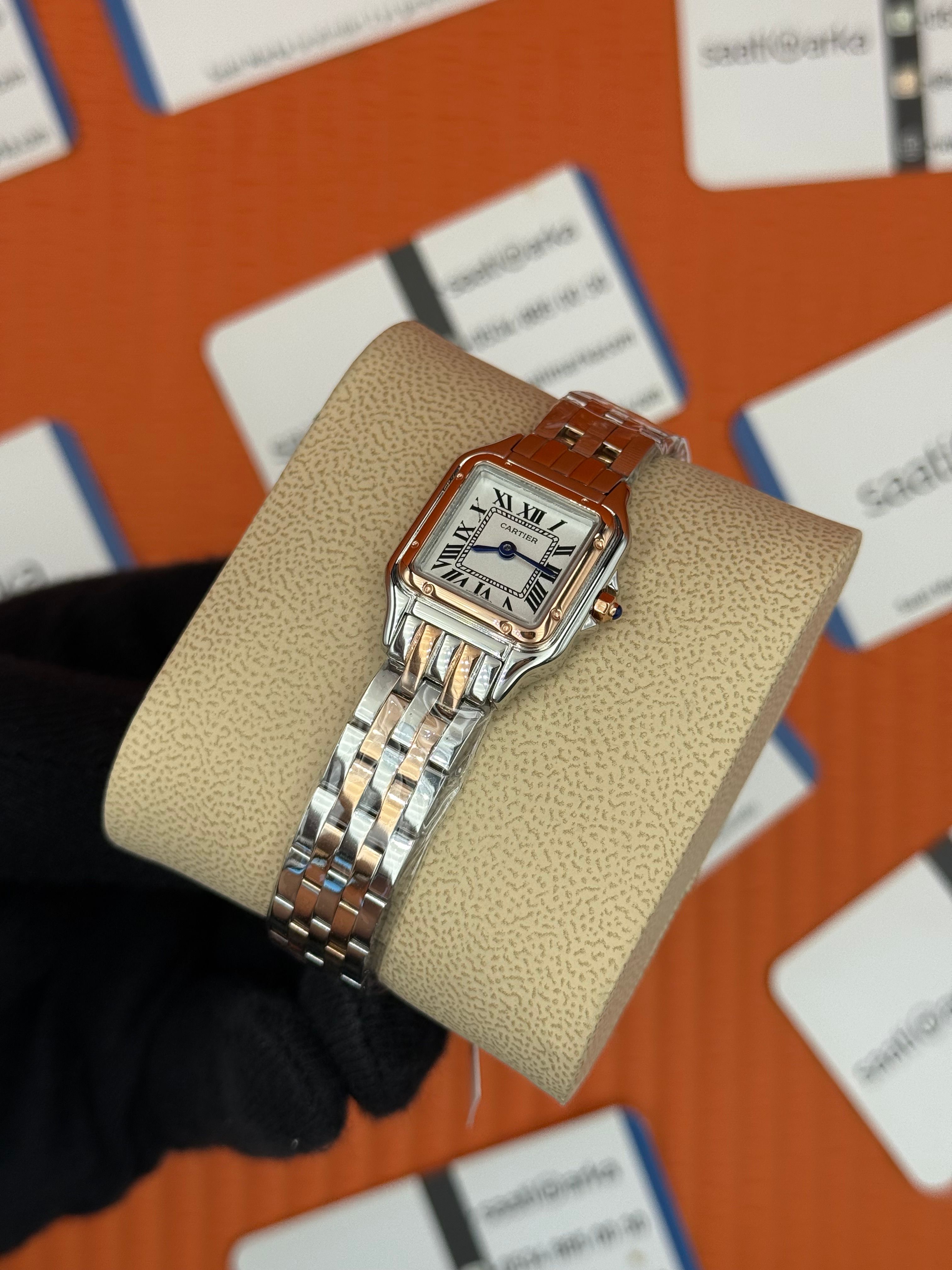 CARTIER Panthere 22mm kasa rose silver kasa kordon lacivert akrep yelkovan 