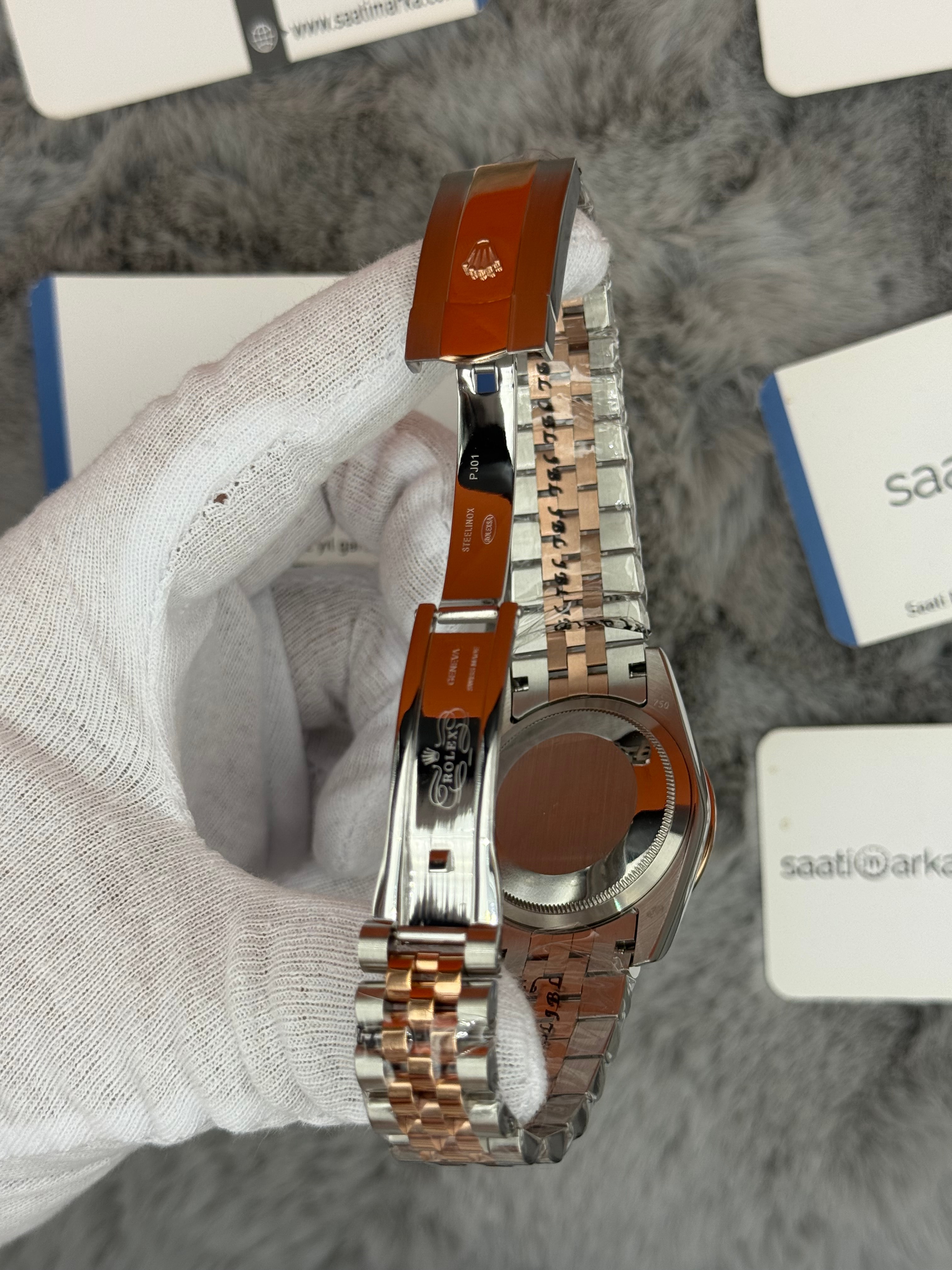 ROLEX Datejust 35mm gri kadran taşlı bezel silver kasa rose silver jubilee kordon