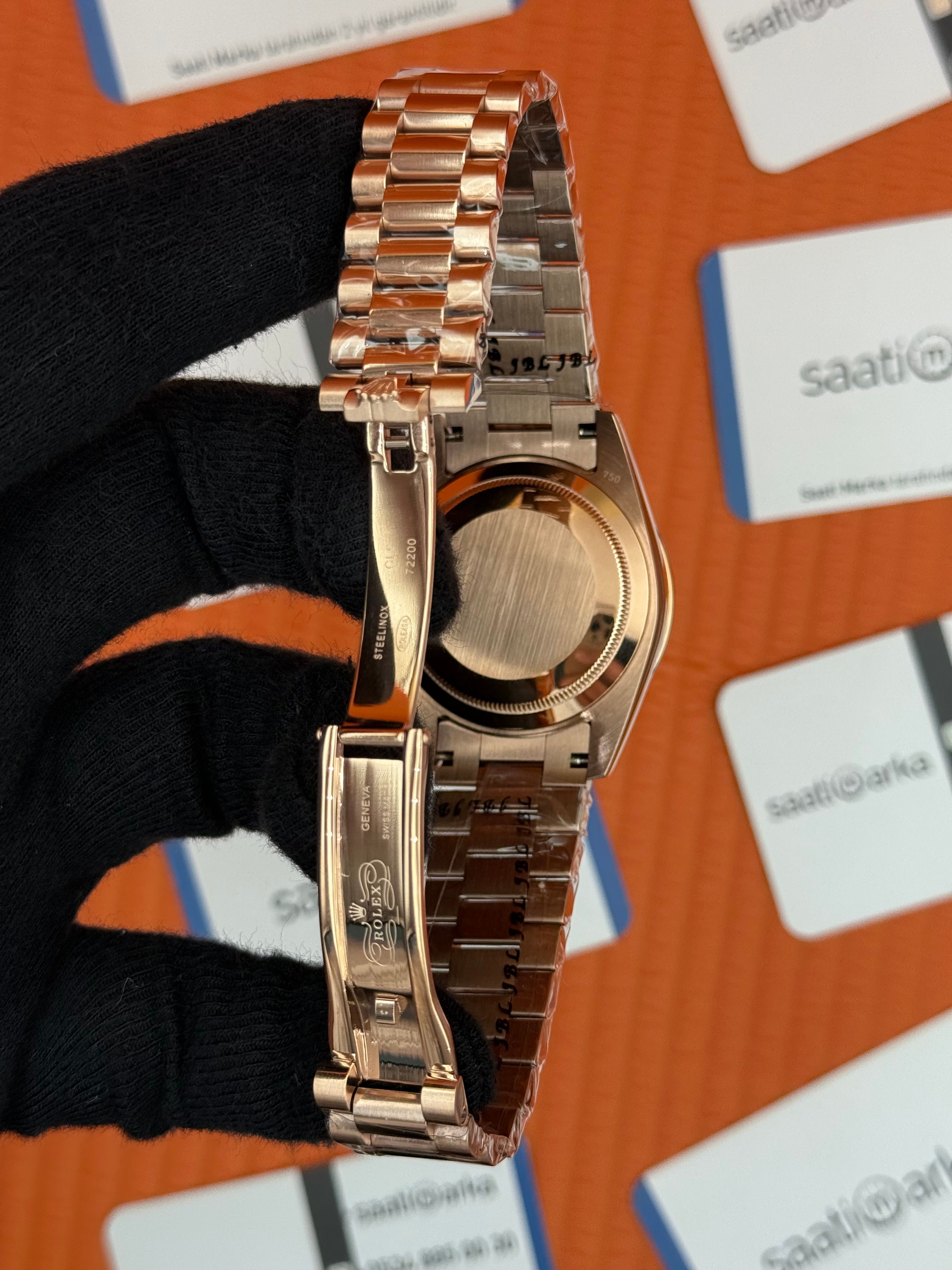 ROLEX Day Date taşlı bezel roma rakamlı chocolate kadran rose kasa-kordon oyster