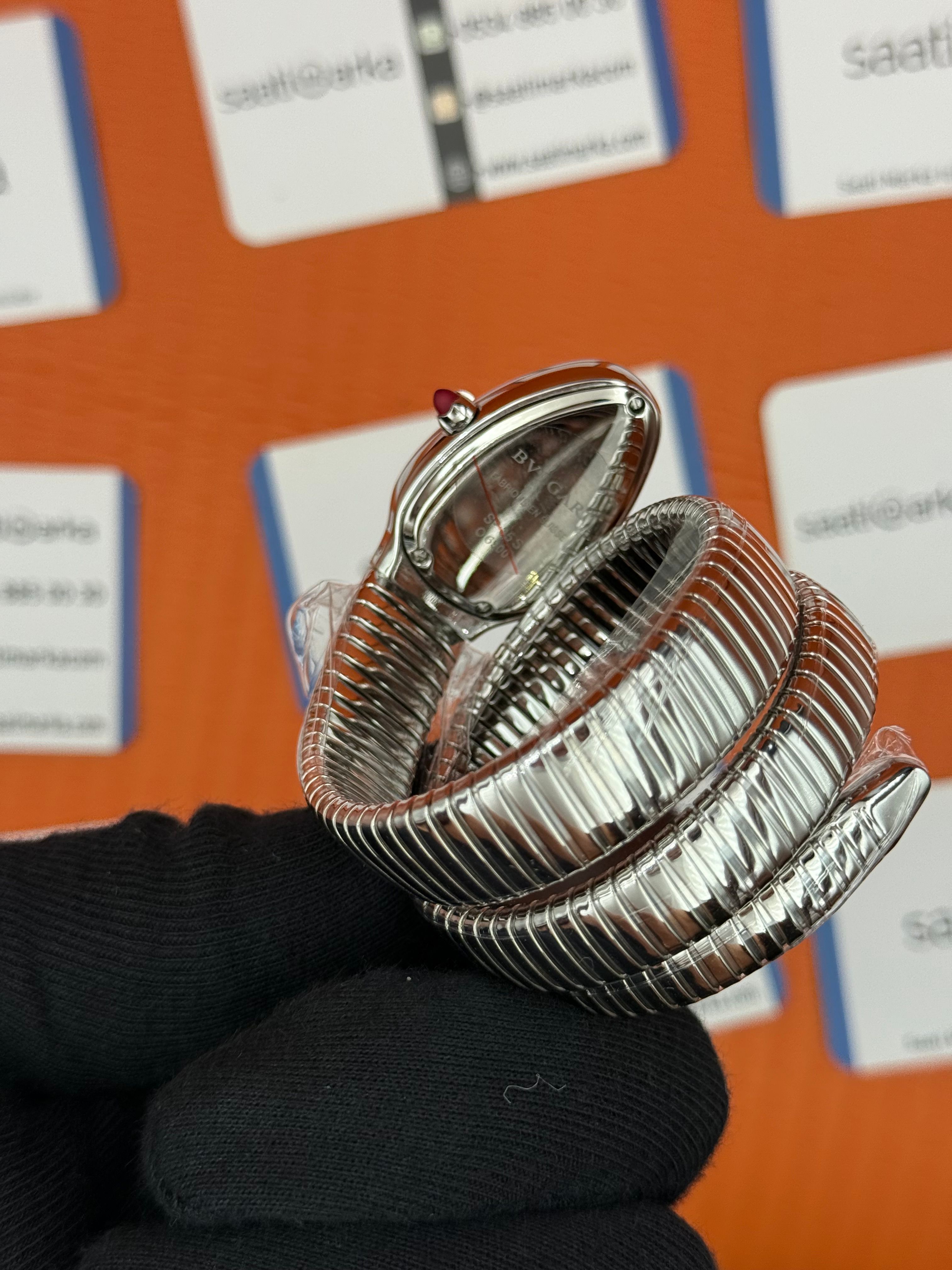 BVLGARİ serpenti çift sarma silver kordon taşlı bezel mavi kadran kadın kol saati