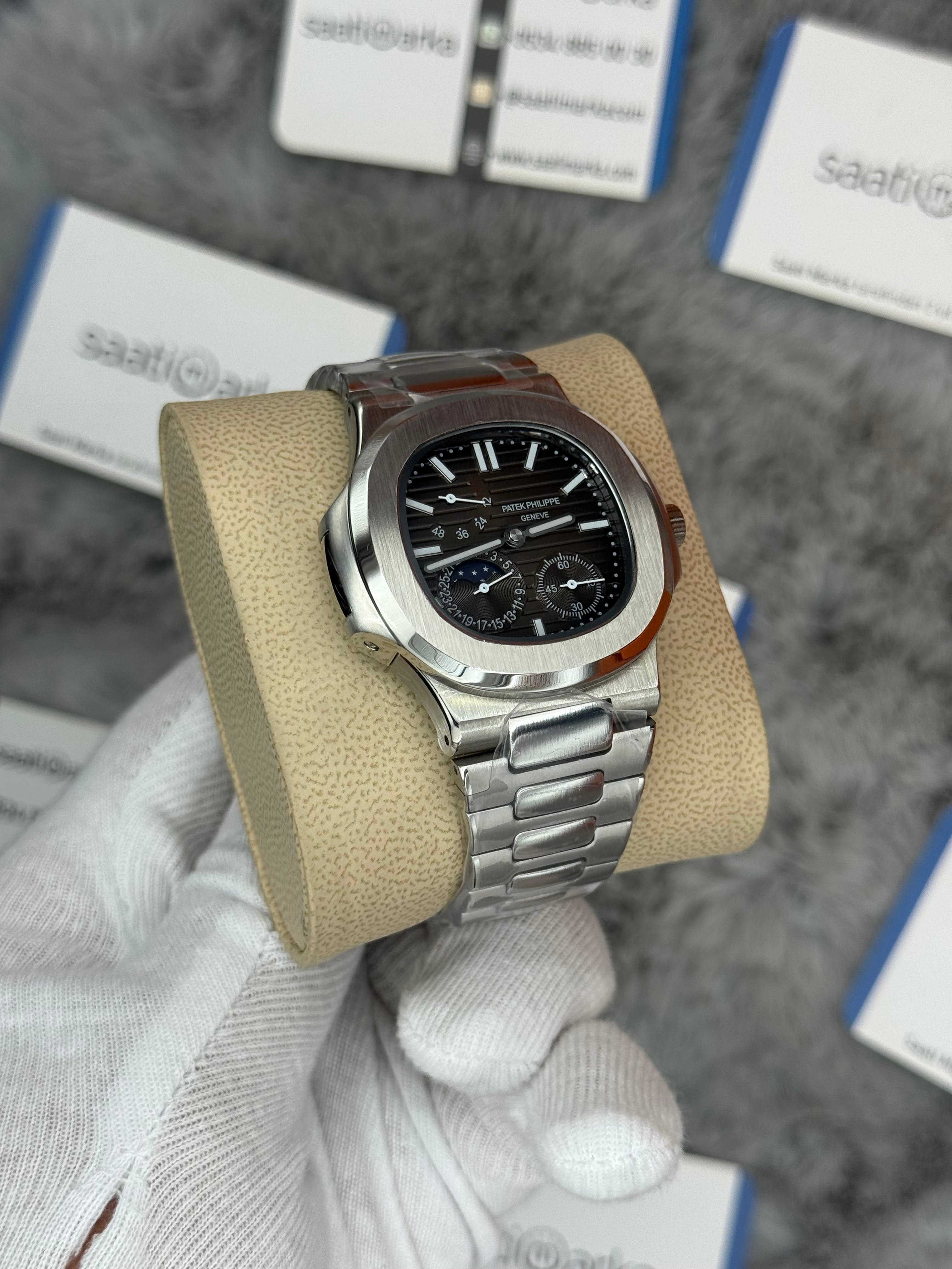PATEK PHİLİPPE nautilus moontphase 5712 kahverengi kadran silver kasa kordon 40mm erkek kol saati