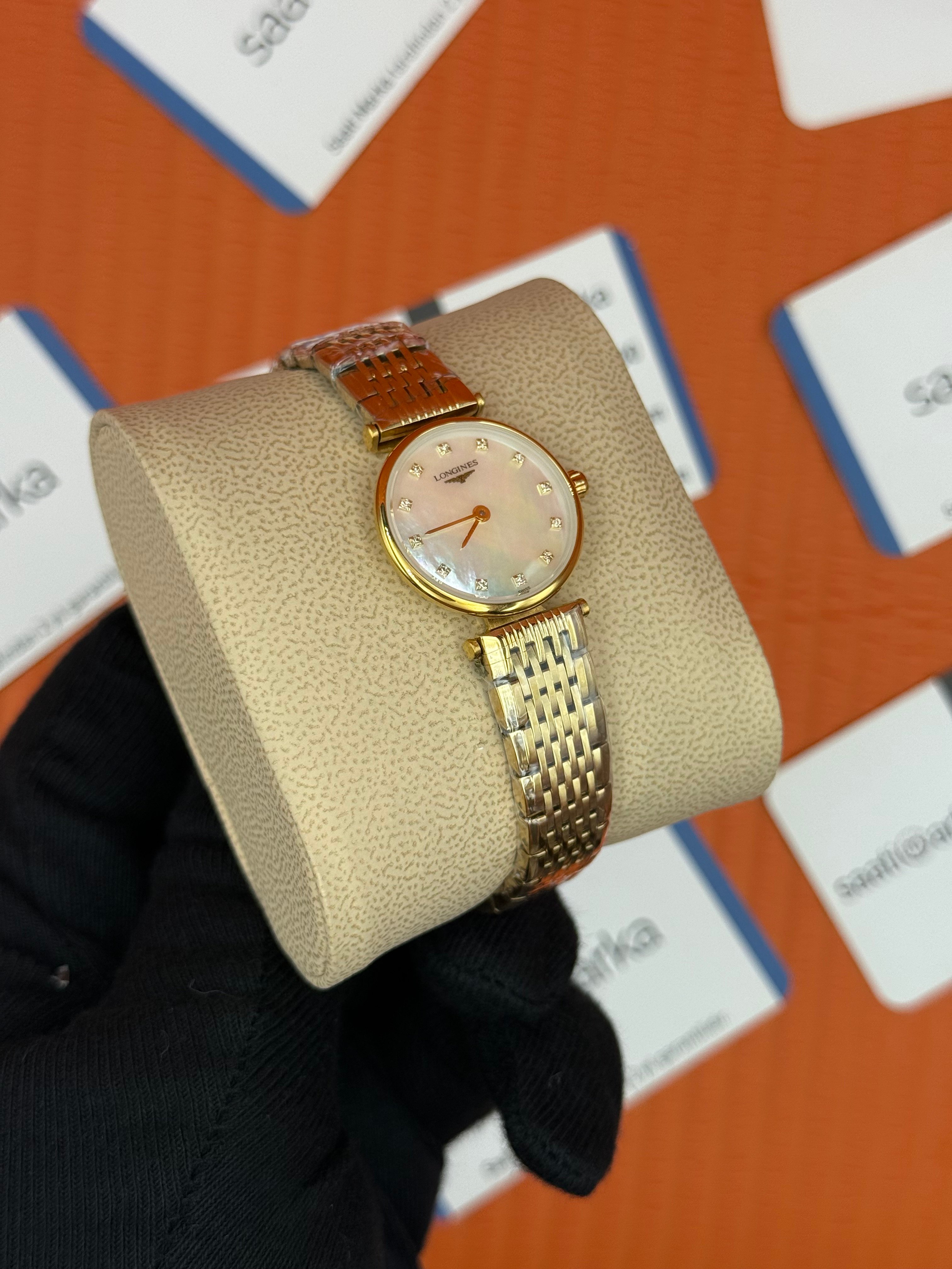 LONGINES L45122878 beyaz baget taşlı kadran gold kasa kordon