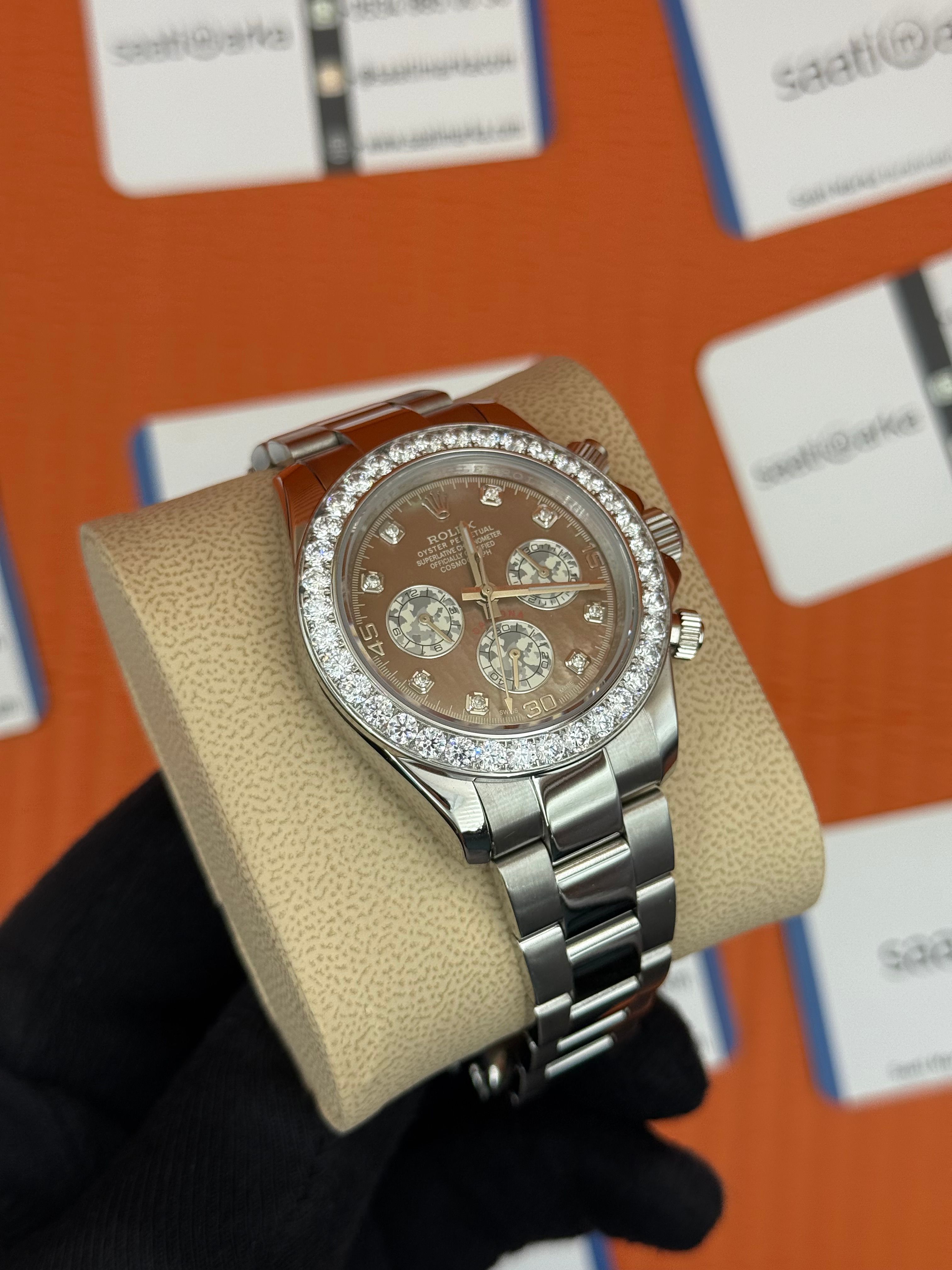 ROLEX Daytona taşlı bezel grey dial silver kasa-kordon