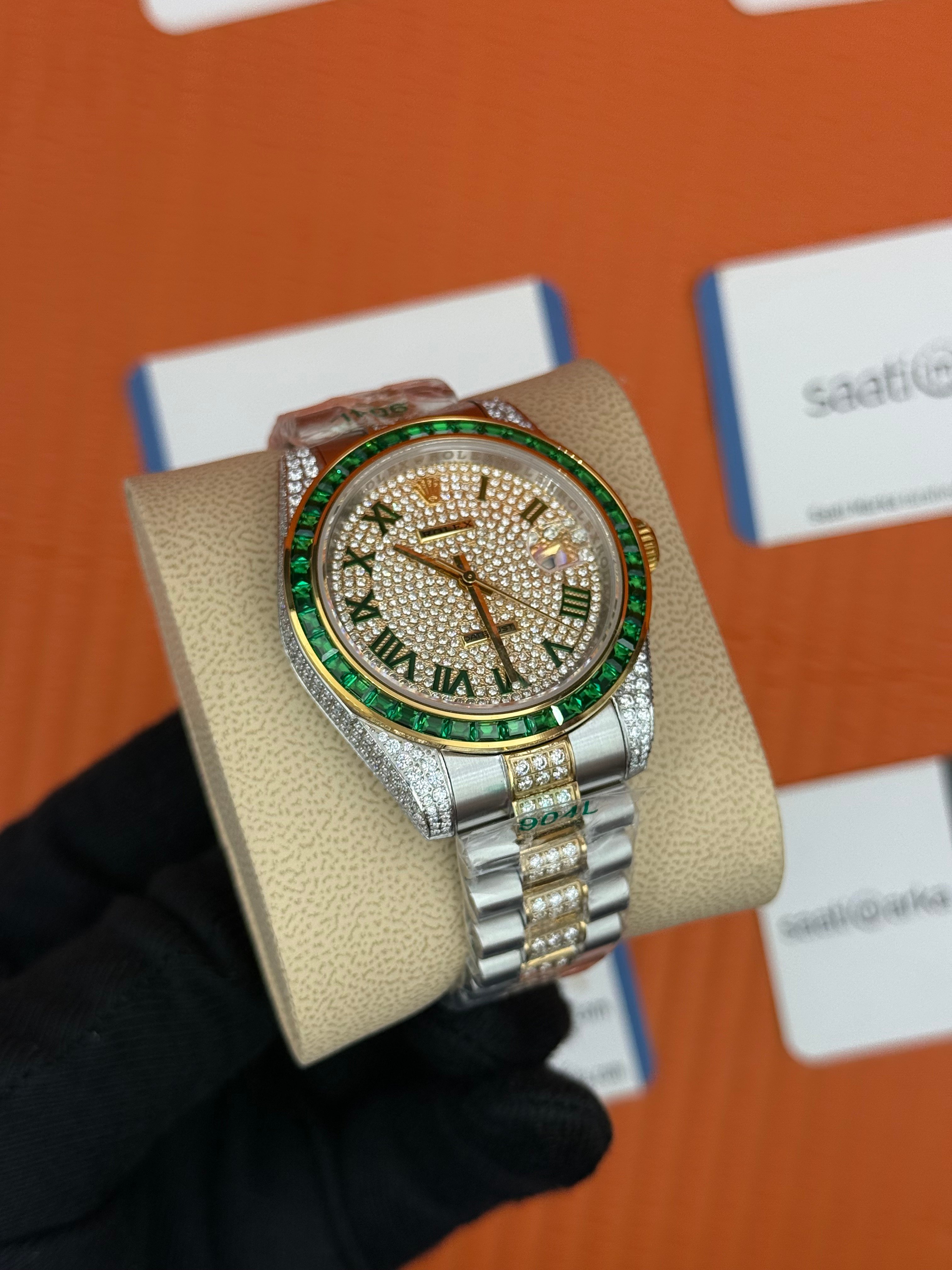 ROLEX Datejust roma rakamlı kadran taşlı kasa kordon gold silver