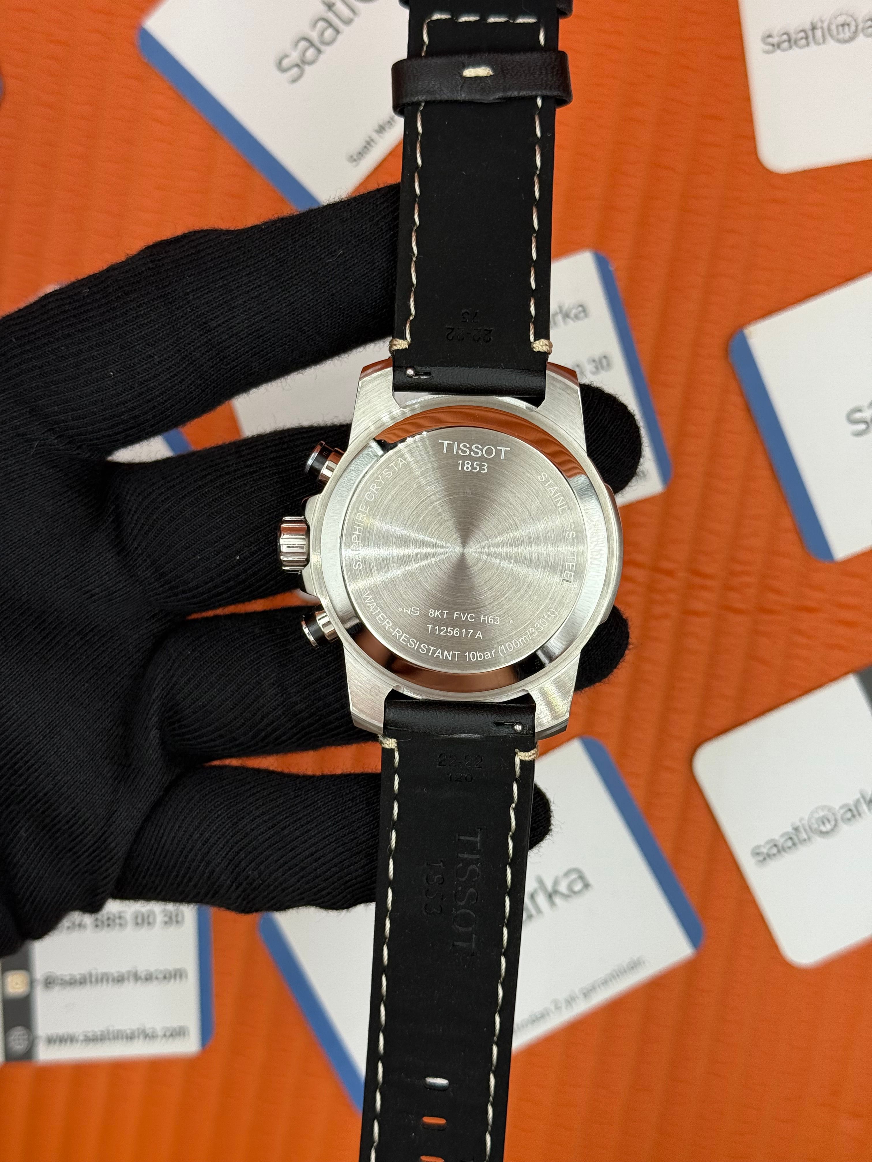 TISSOT siyah deri kordon silver kasa siyah kadran 