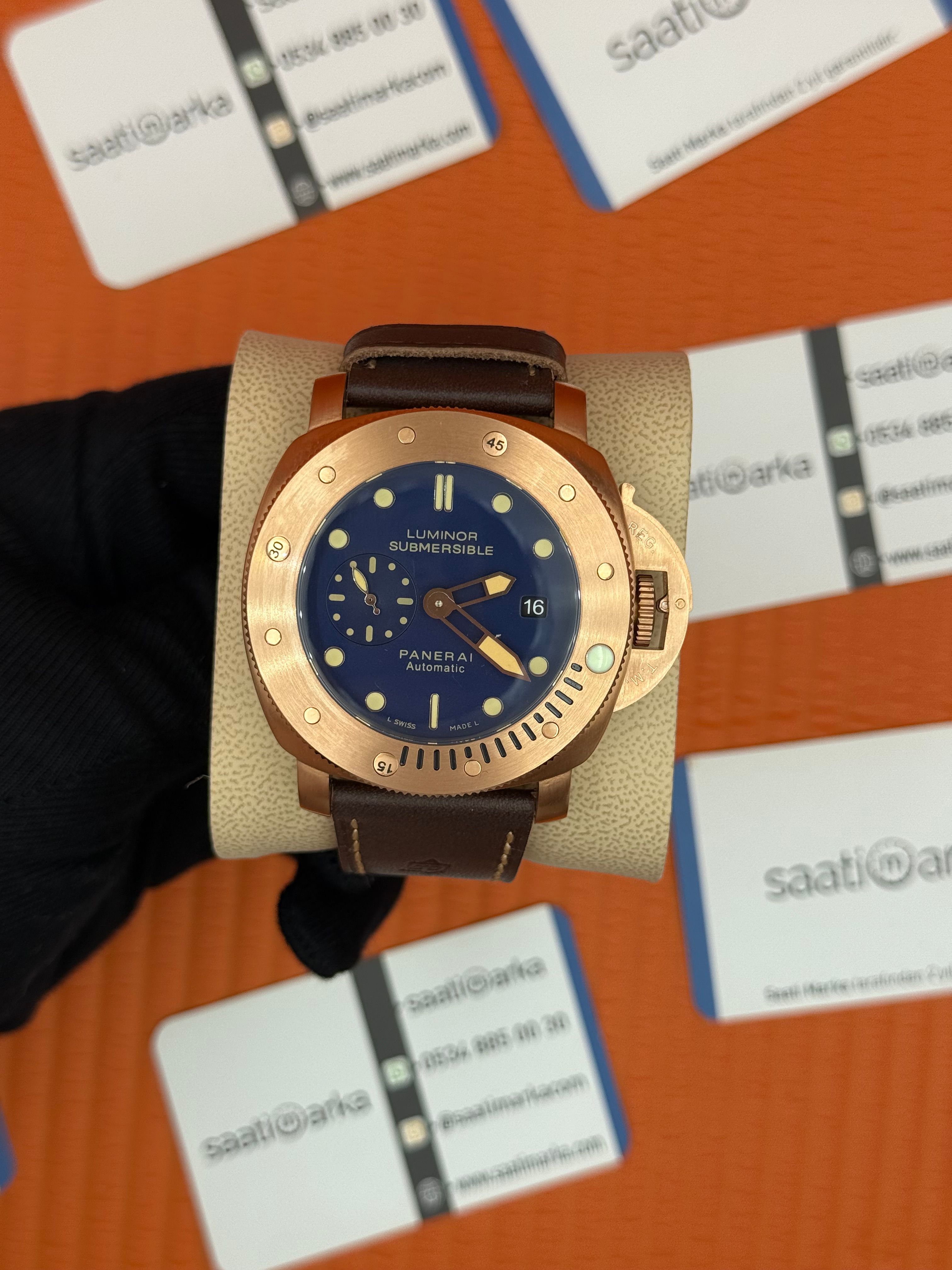 PANERAI submersible automatic kahverengi deri kordon rose kasa