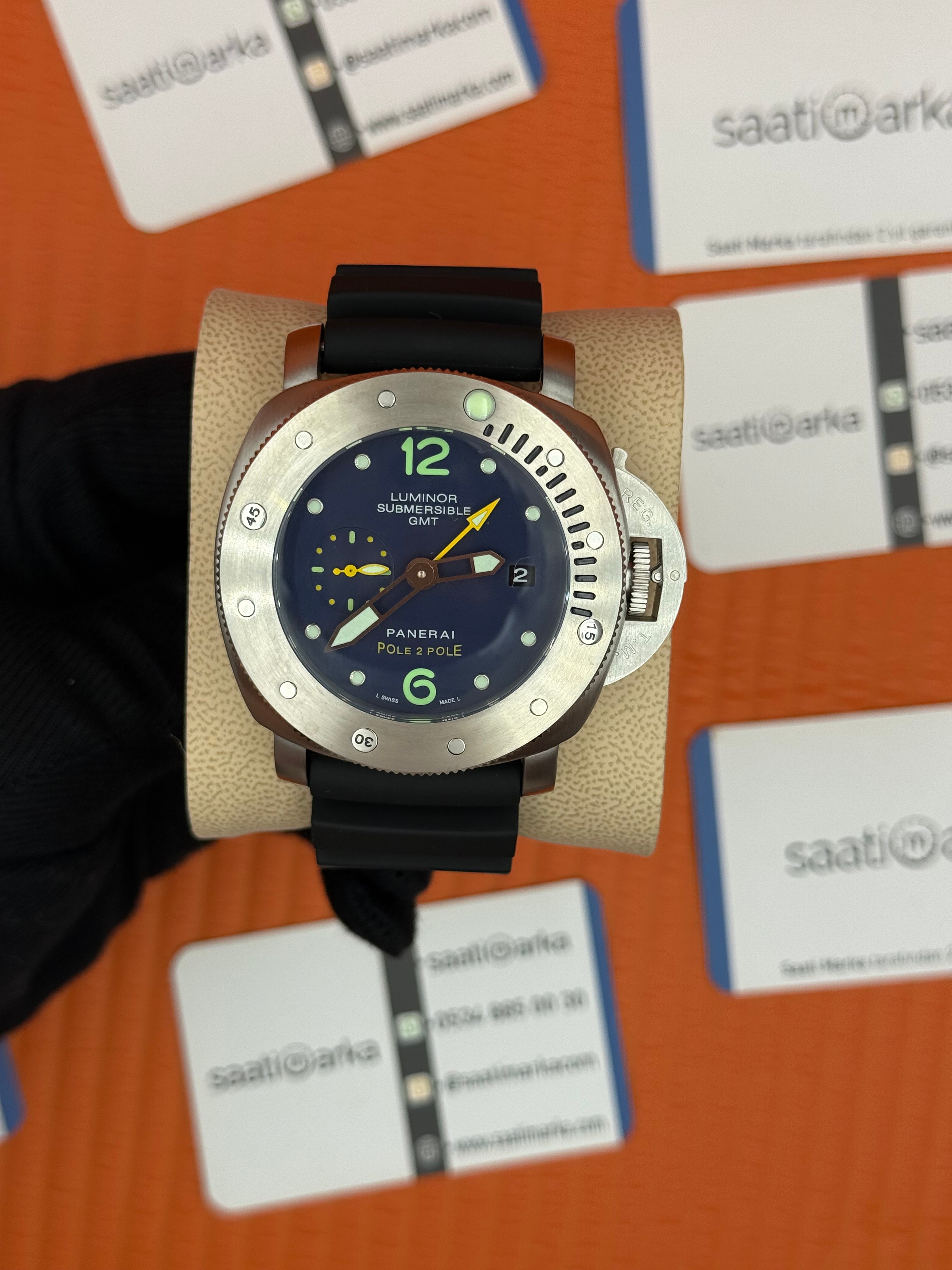 PANERAI submersible GMT lacivert kadran silver kasa siyah kauçuk kordon