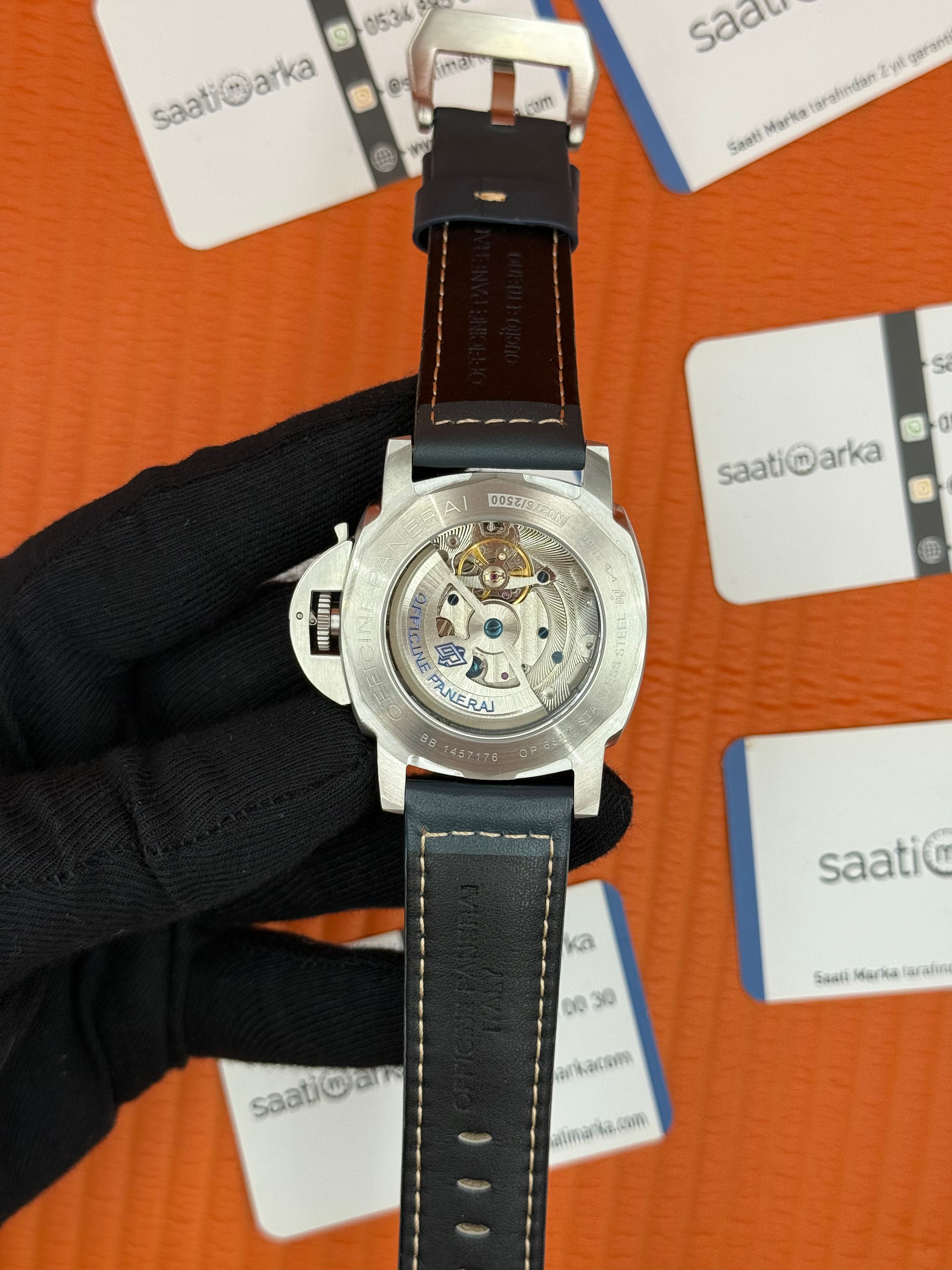 PANERAI luminor GMT silver kasa lacivert deri kordon lacivert kadran 