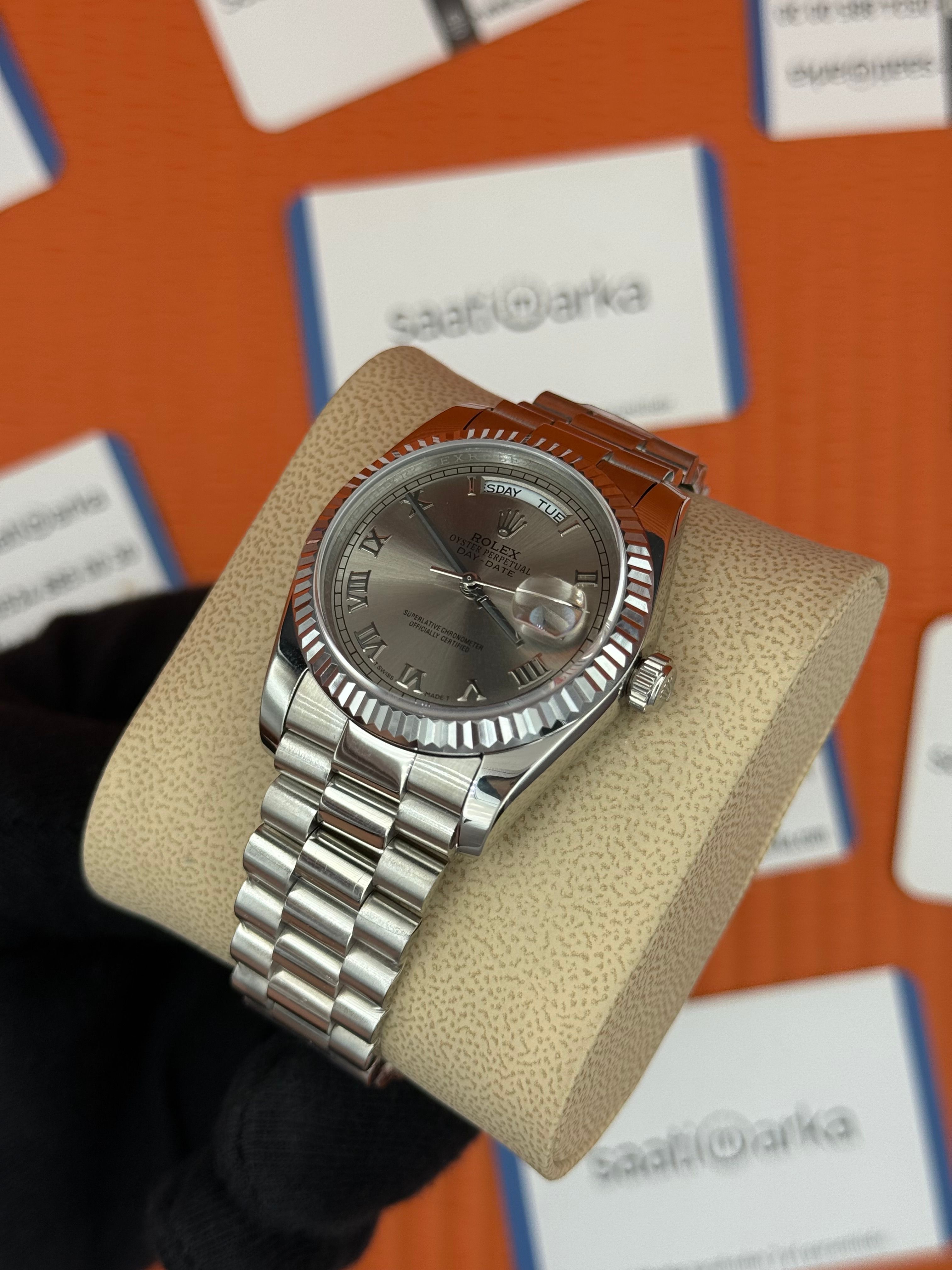 ROLEX day date 36mm gri kadran silver president kordon