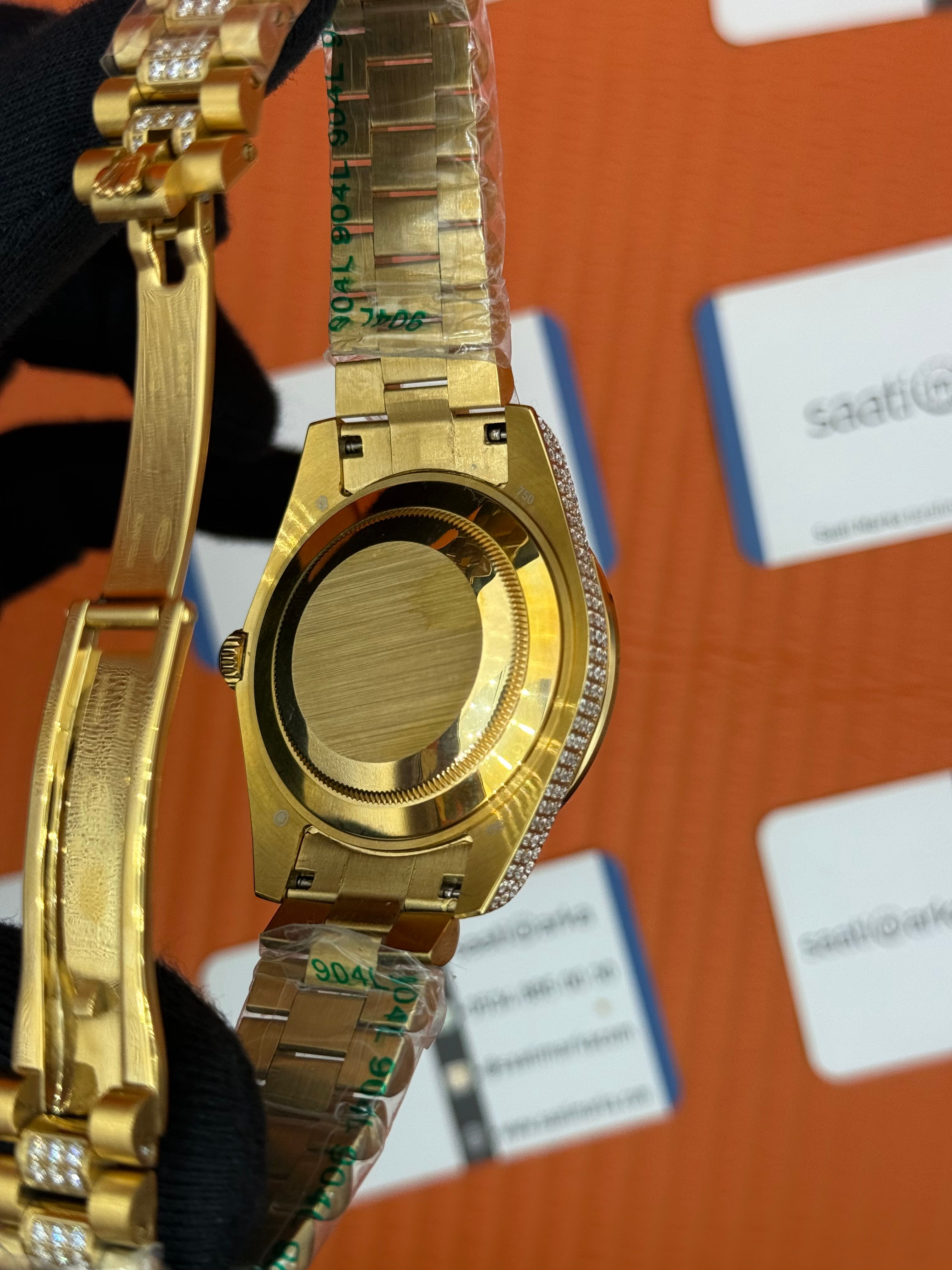 ROLEX Datejust arap rakamlı kadran taşlı kasa kordon gold