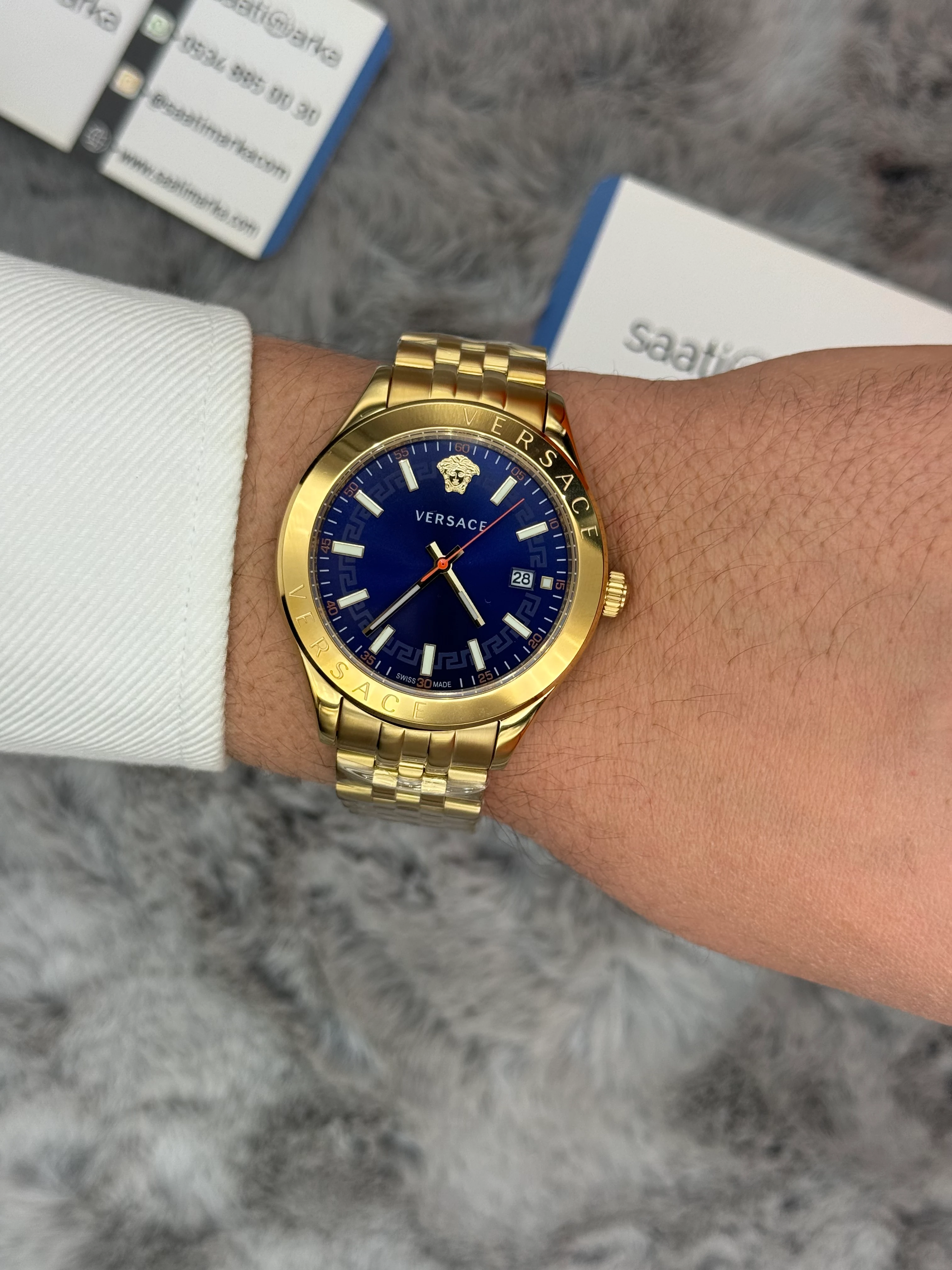 VERSACE 42MM LACİVERT KADRAN GOLD SİLVER  KASA KORDON ERKEK KOL SAATİ