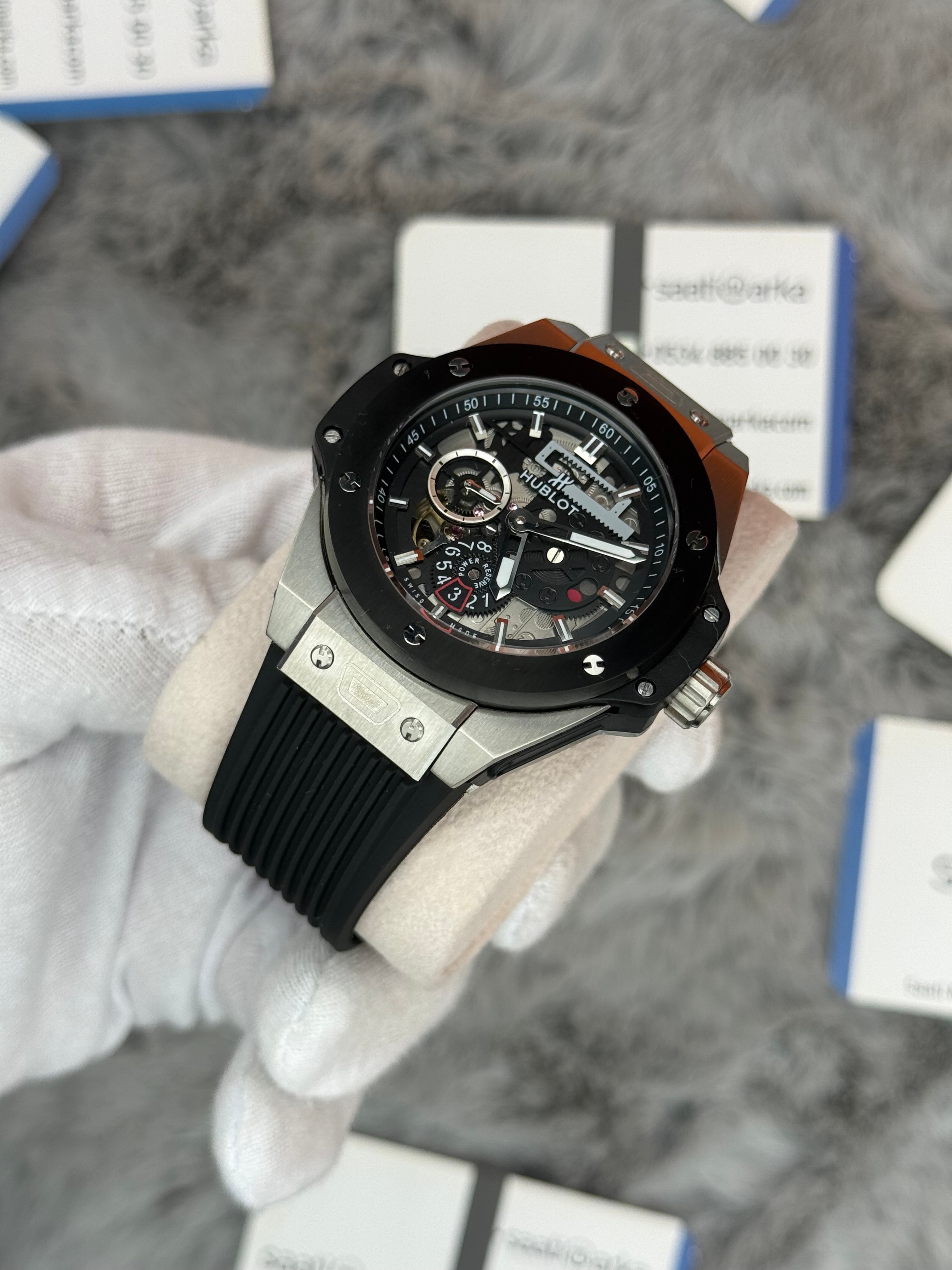 HUBLOT big bang tourbillon 42mm silver kasa siyah kauçuk kordon erkek kol saati