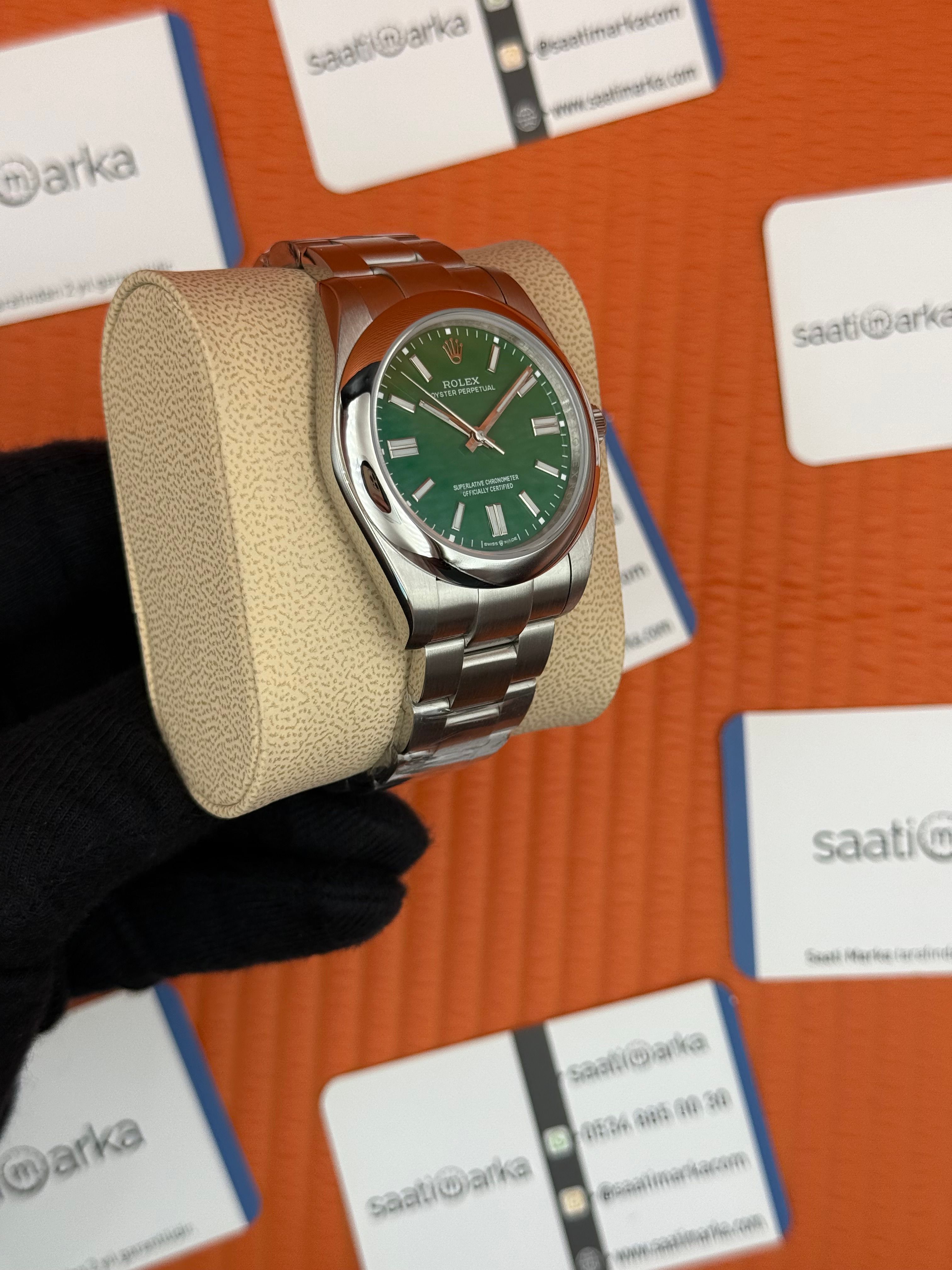 ROLEX OYSTER Perpetual green dial silver kasa-kordon