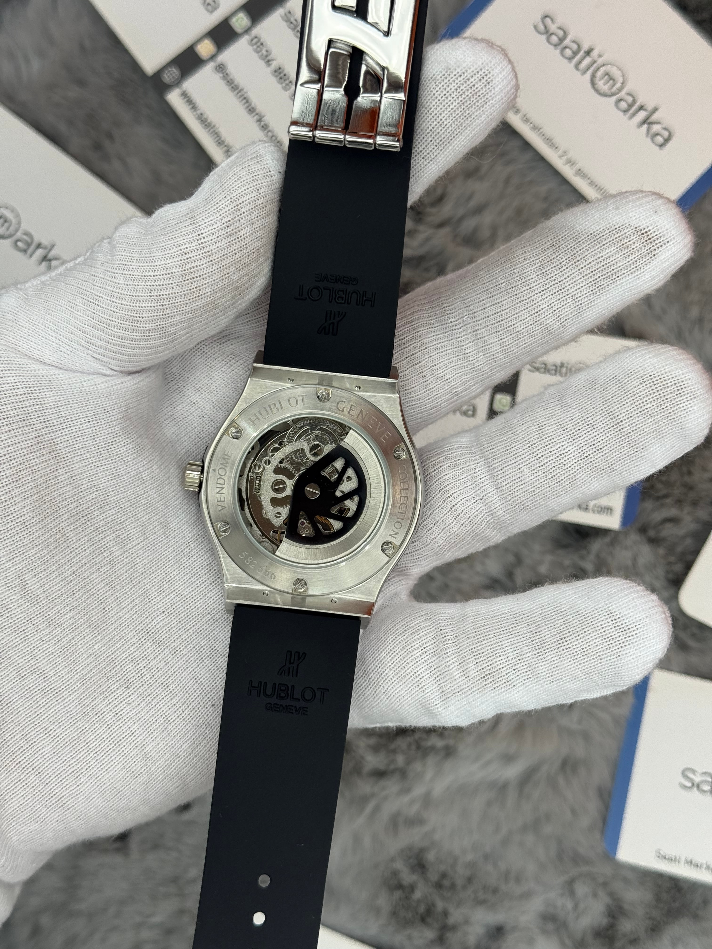 HUBLOT big bang tourbillon 41mm silver kasa siyah kauçuk kordon erkek kol saati