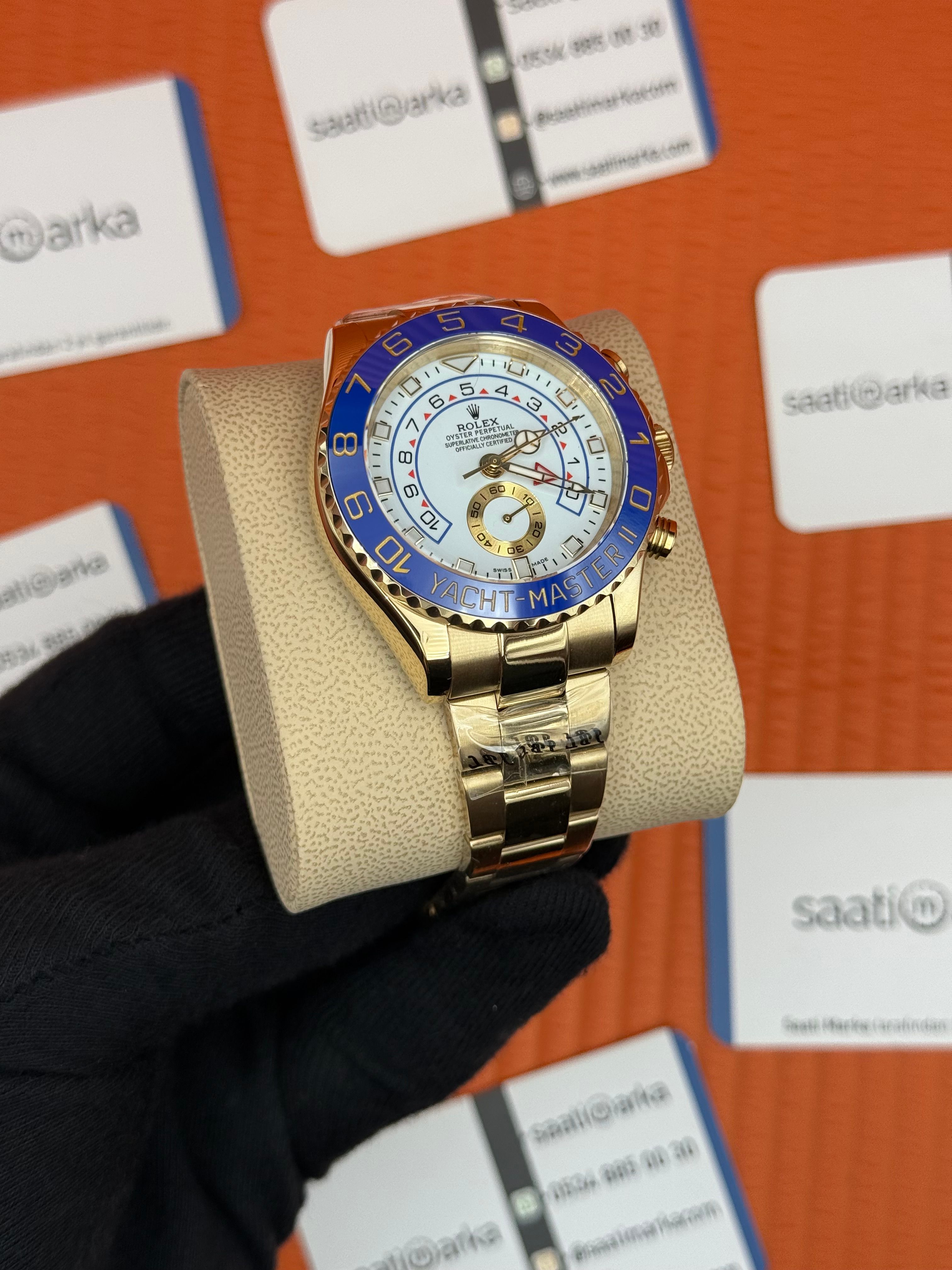 ROLEX Yacht Master oyster white dial blue bezel gold kasa-kordon