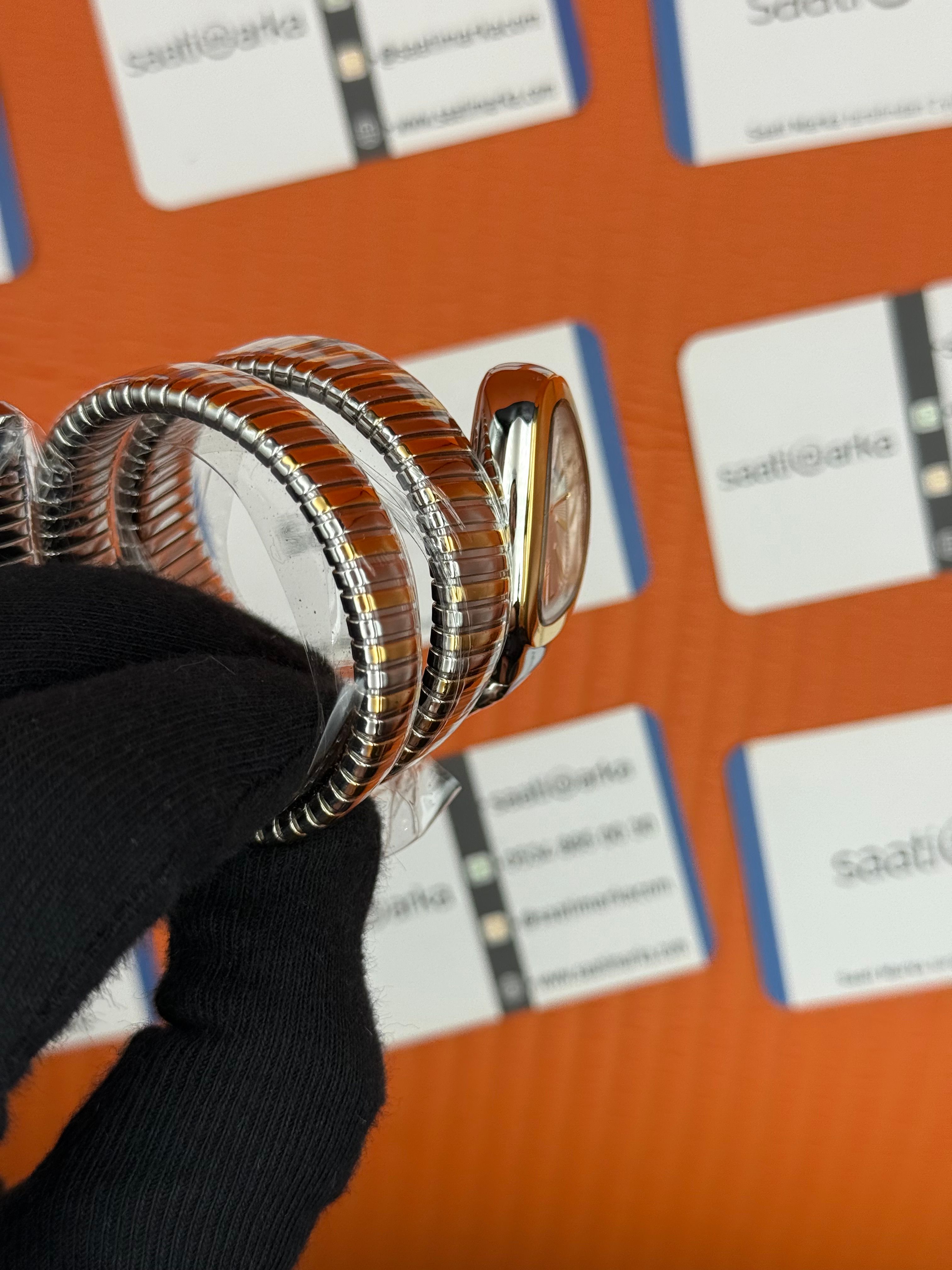 BVLGARİ serpenti çift sarma gold silver kordon beyaz kadran kadın kol saati