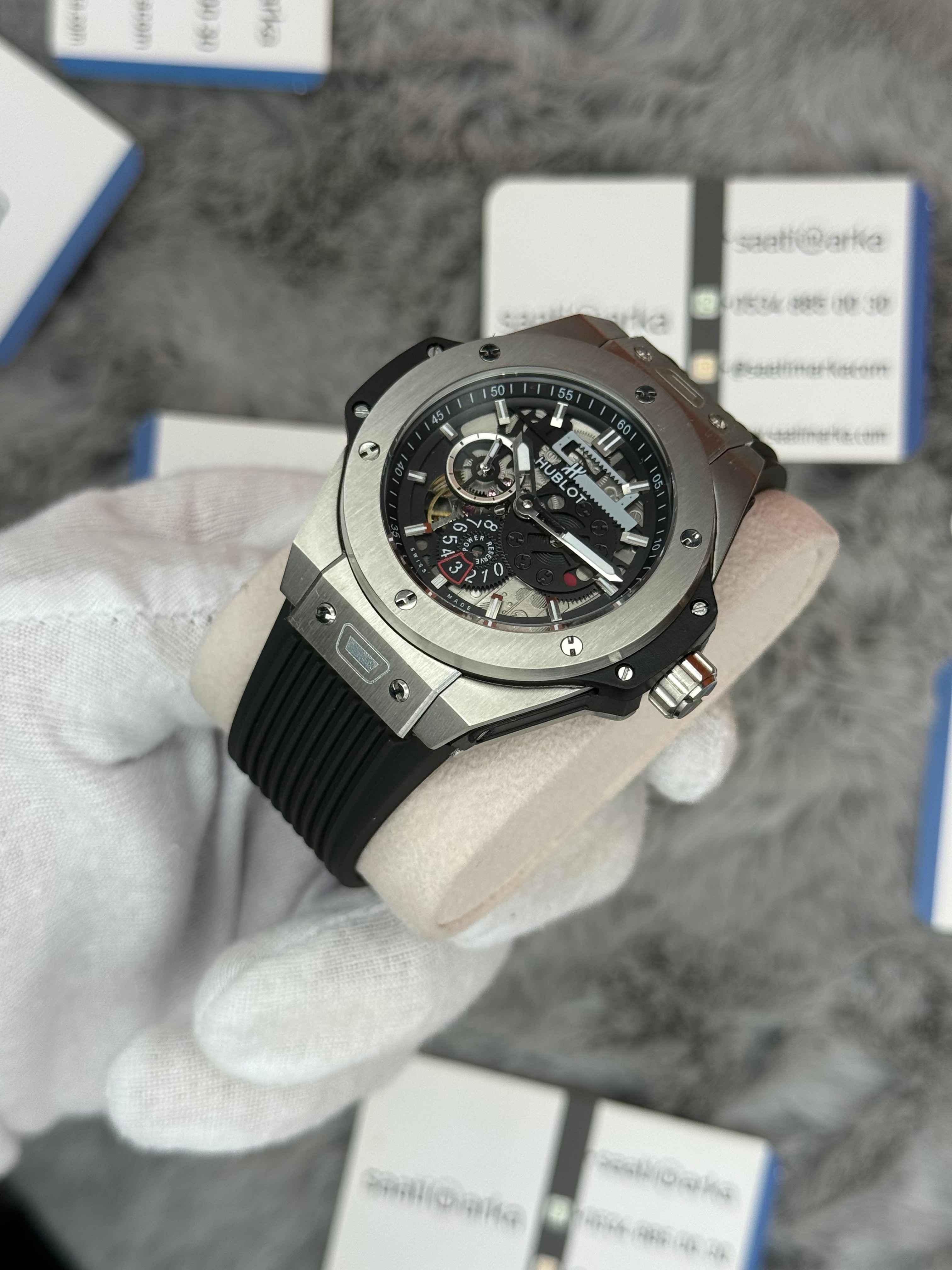 HUBLOT big bang tourbillon 42mm silver kasa siyah kauçuk kordon erkek kol saati