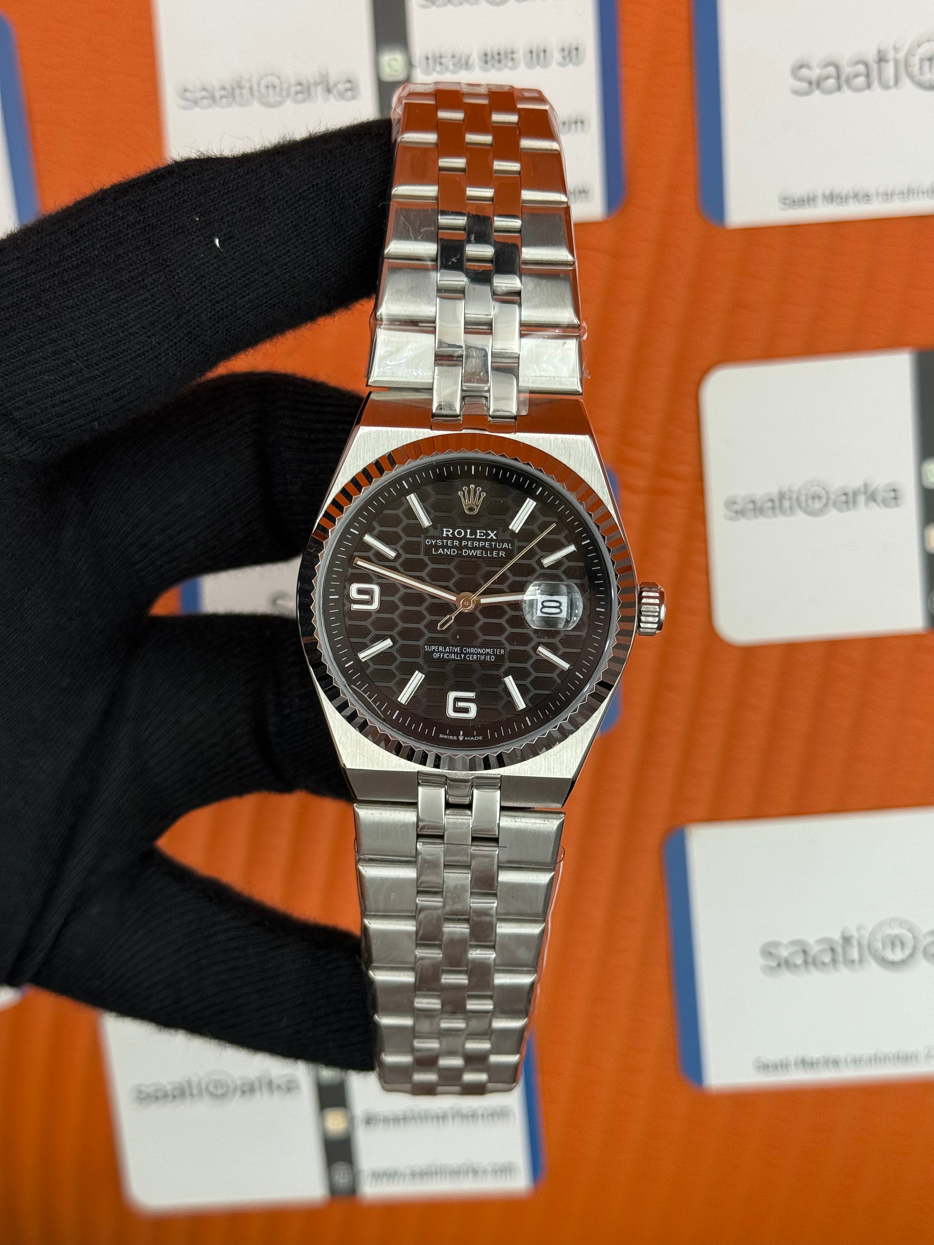 ROLEX land dweller 40mm siyah kadran silver kasa kordon oystersteel erkek kol saati