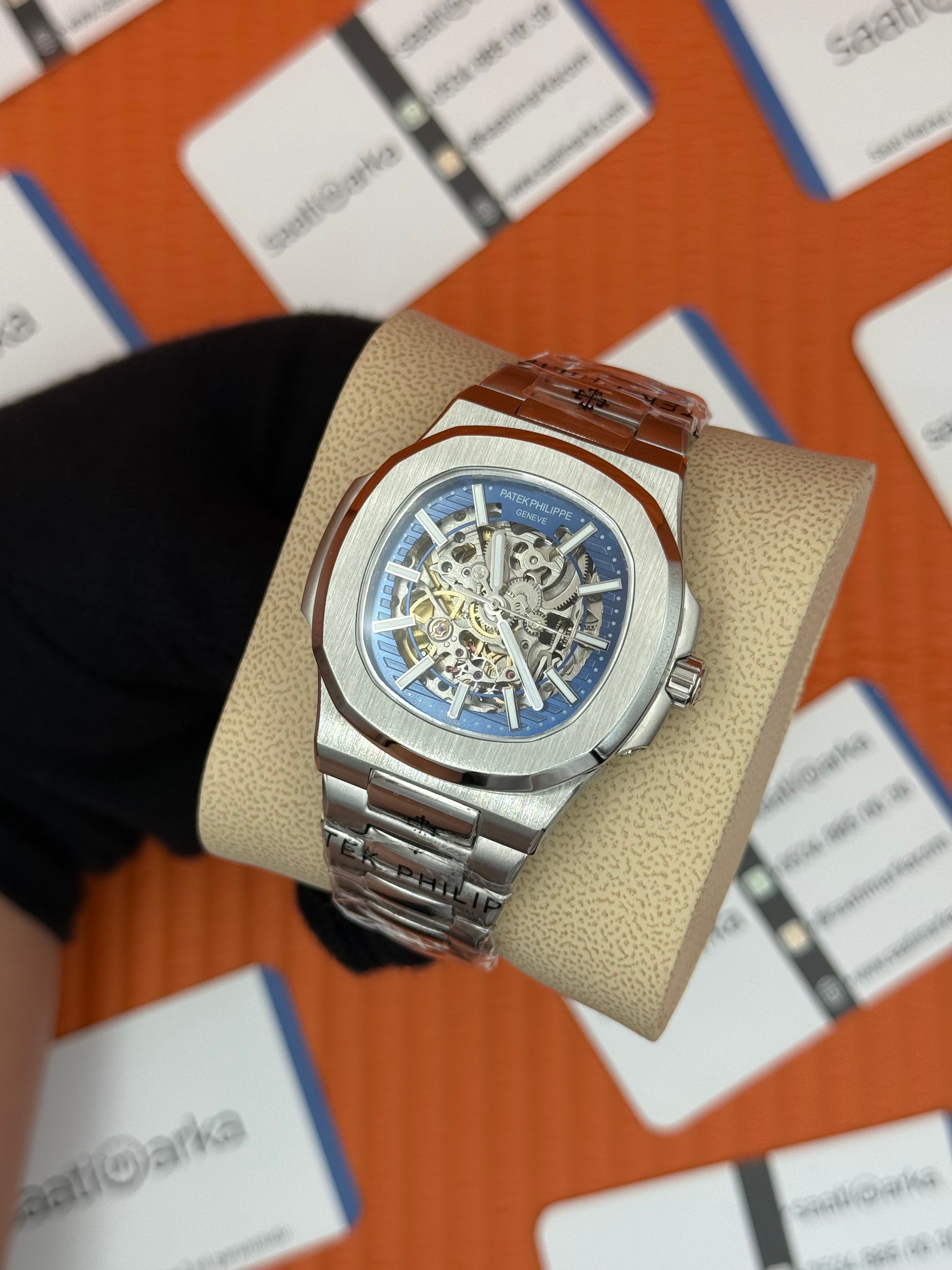 PATEK PHILIPPE SKELETON MAVİ KADRAN SİLVER KASA-KORDON 40MM