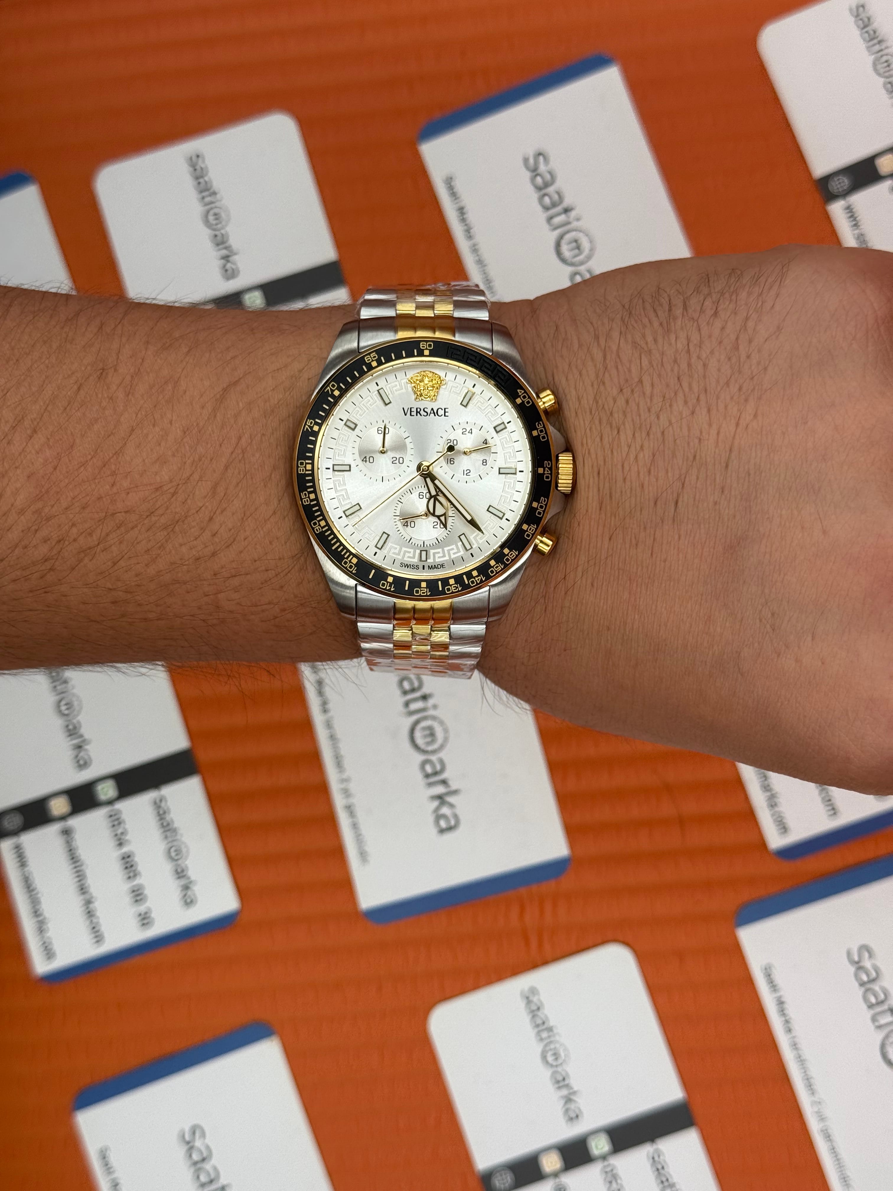 VERSACE beyaz kadran gold kasa kordon jubilee erkek kol saati