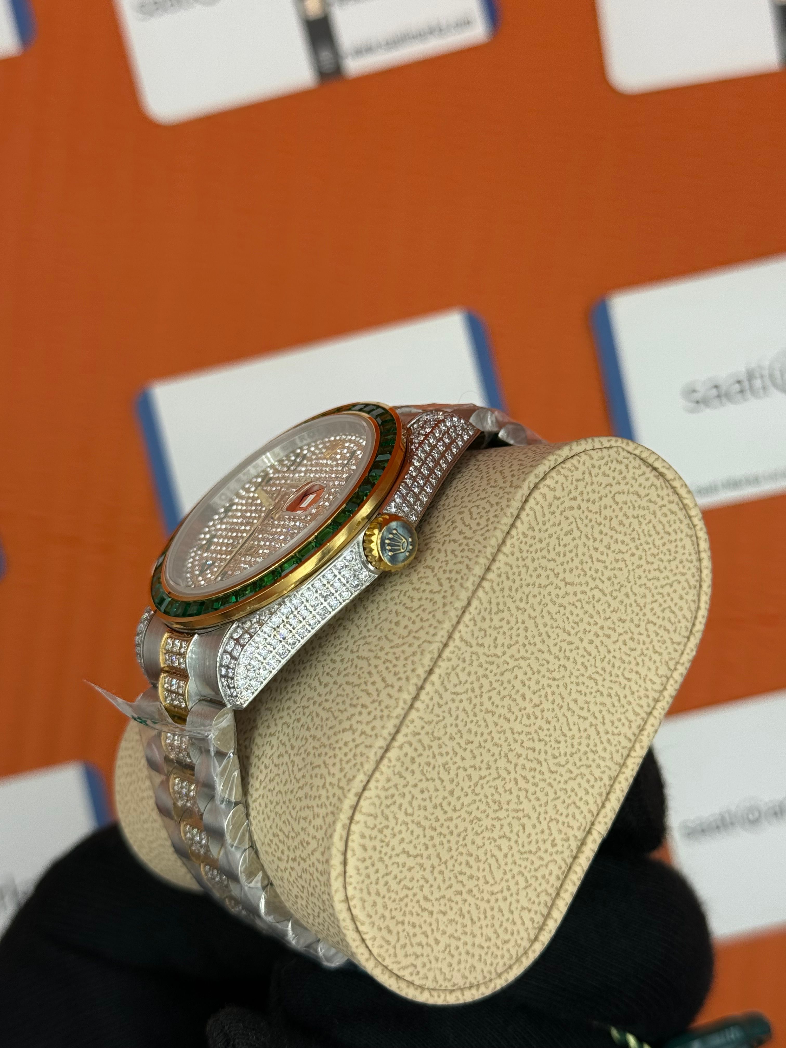 ROLEX Datejust arap rakamlı kadran taşlı kasa kordon gold silver