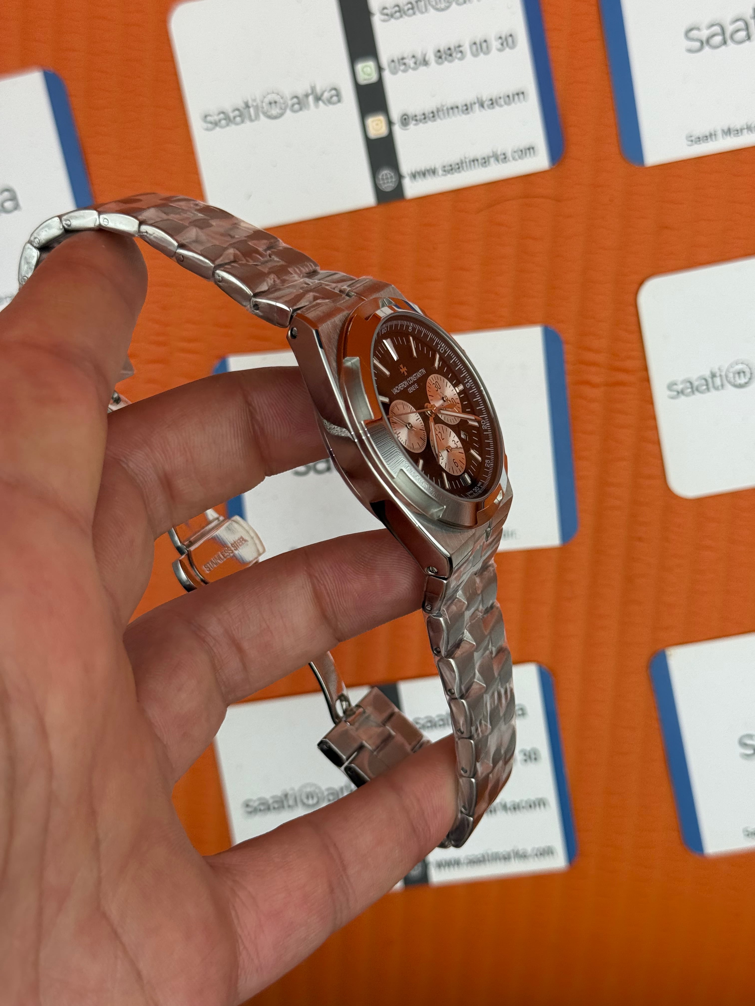 VACHERON CONSTANTIN overseas chronograph siyah kadran silver kasa kordon erkek kol saati