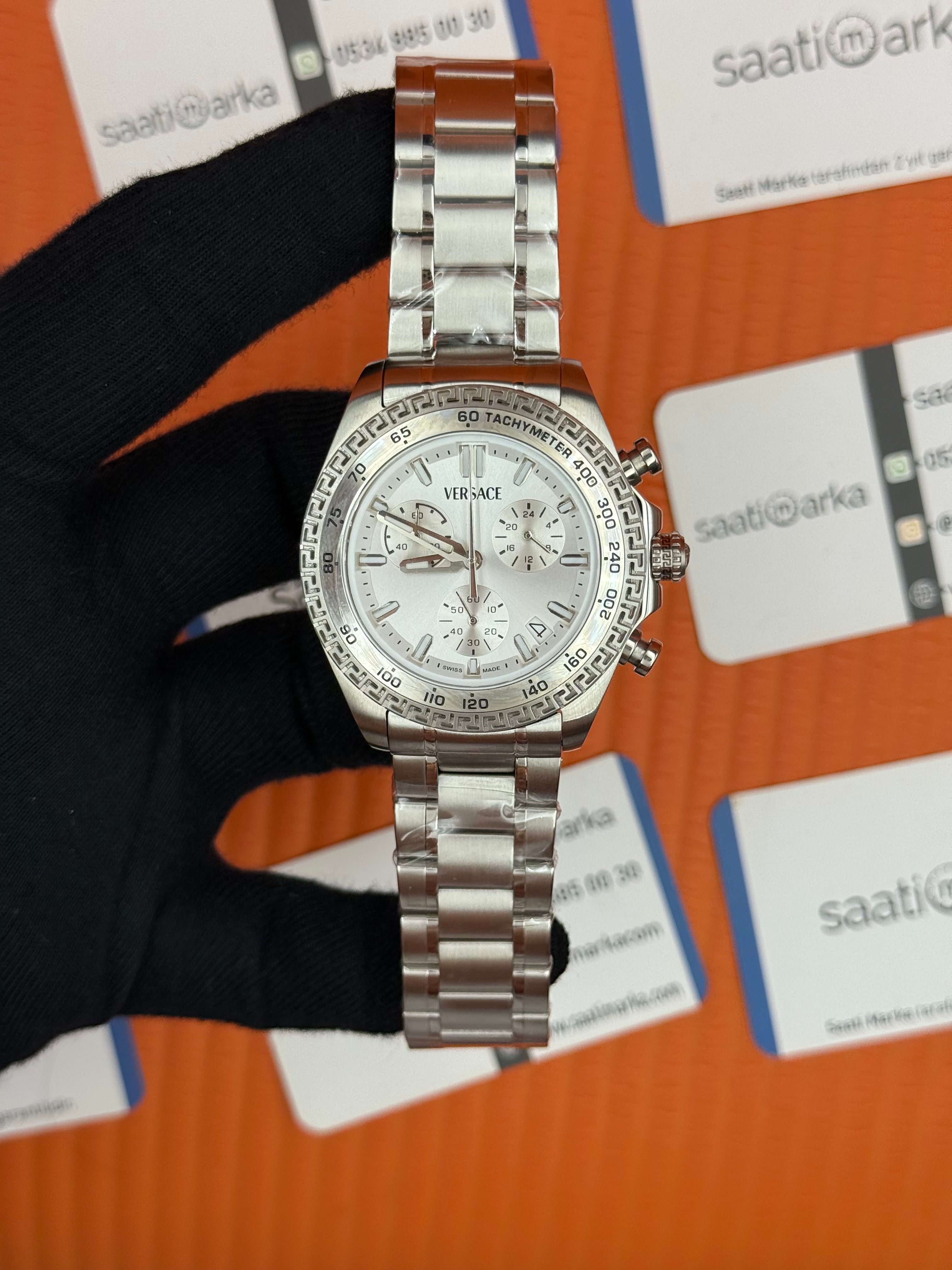 VERSACE beyaz kadran silver kasa kordon erkek kol saati