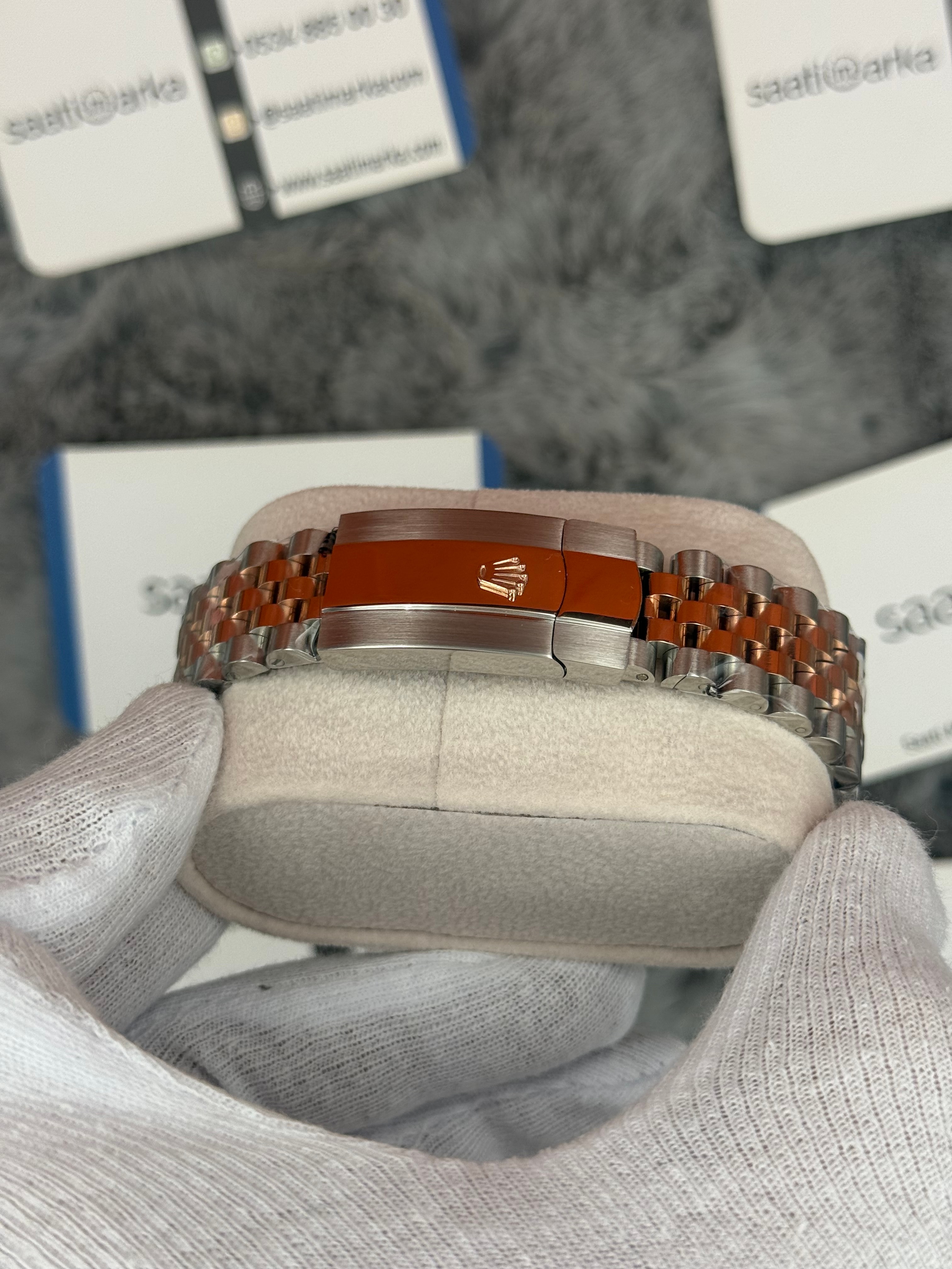 ROLEX Datejust 36mm siyah kadran taşlı bezel rose silver jubilee kordon