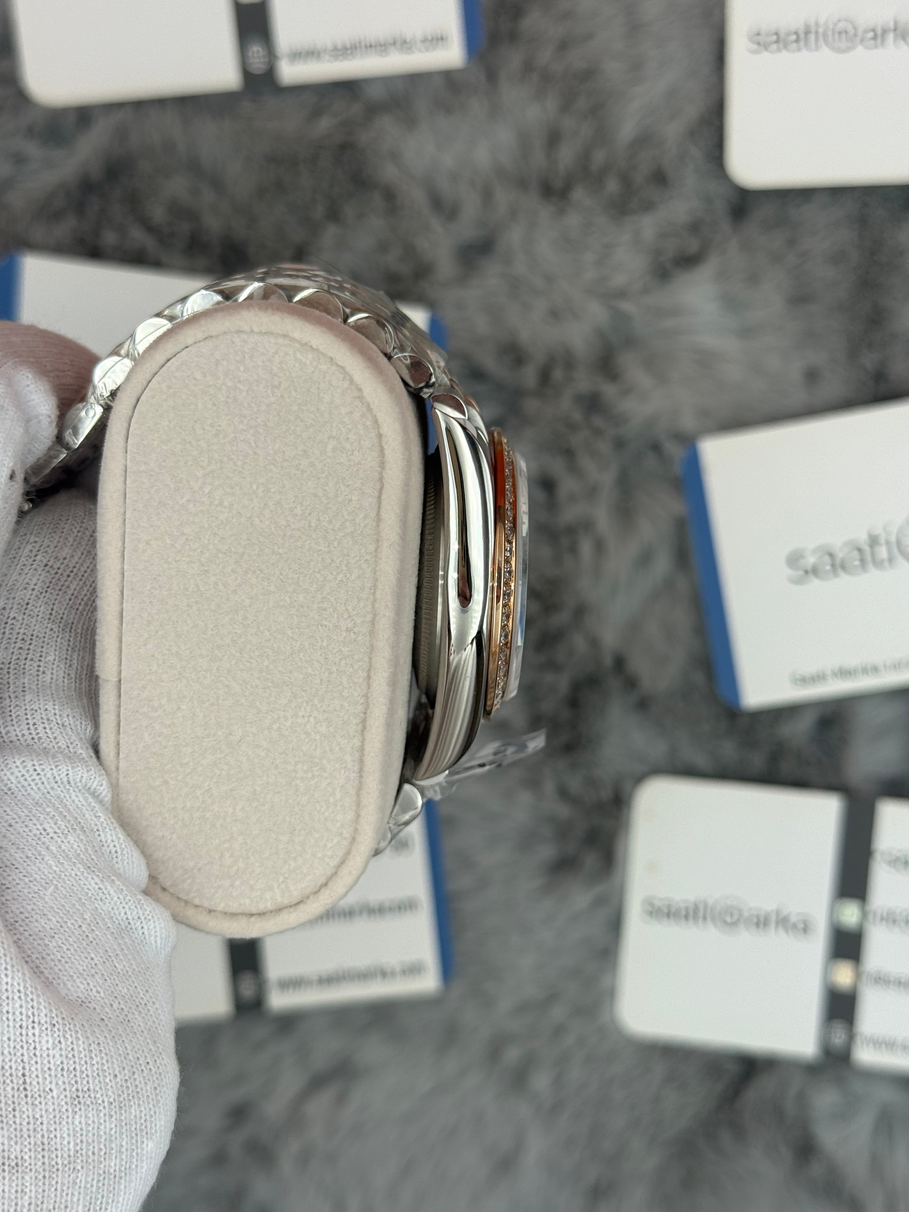 ROLEX Datejust 35mm gri kadran taşlı bezel silver kasa rose silver jubilee kordon