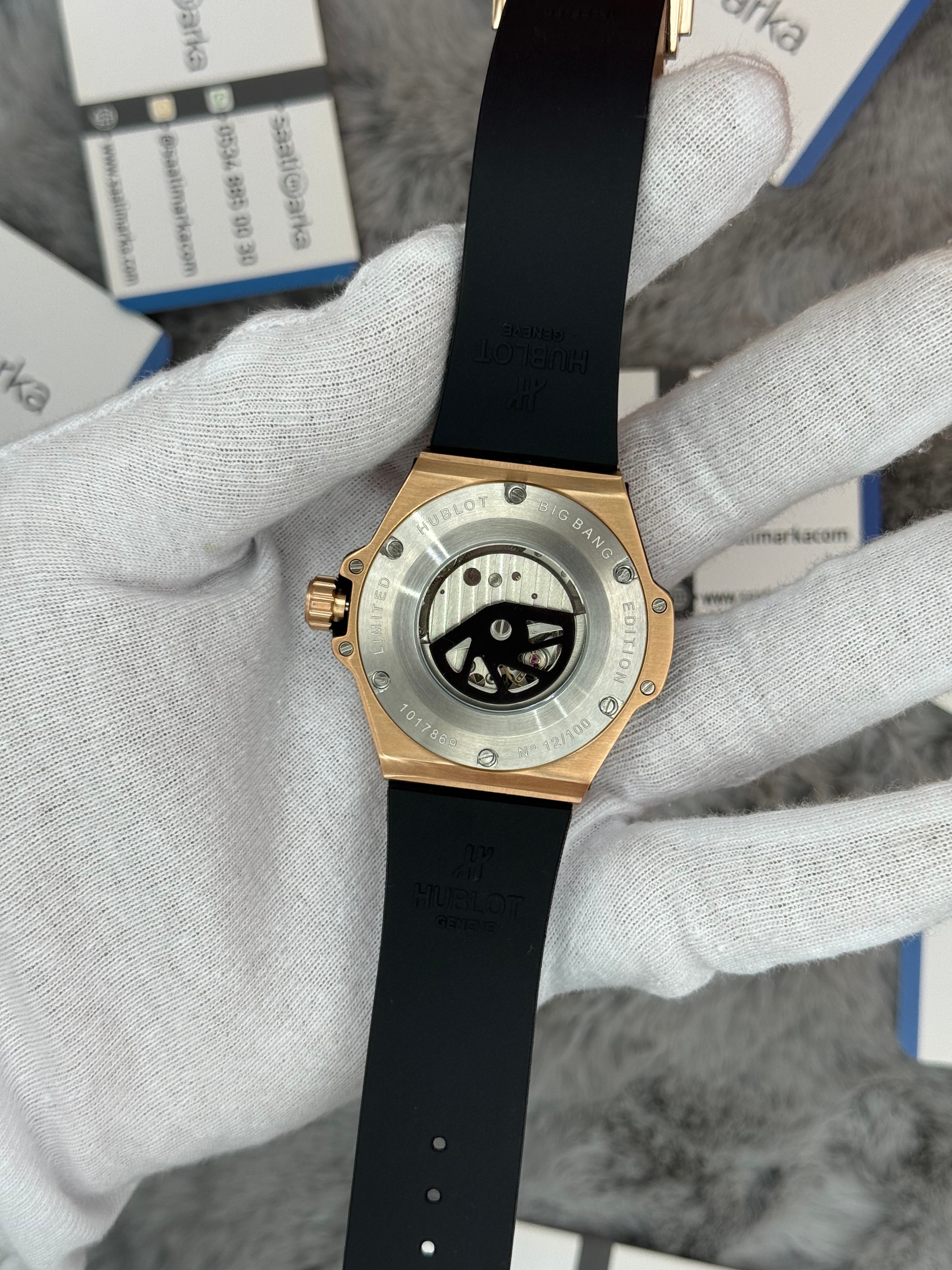 HUBLOT big bang tourbillon 42mm rose kasa siyah kauçuk kordon erkek kol saati