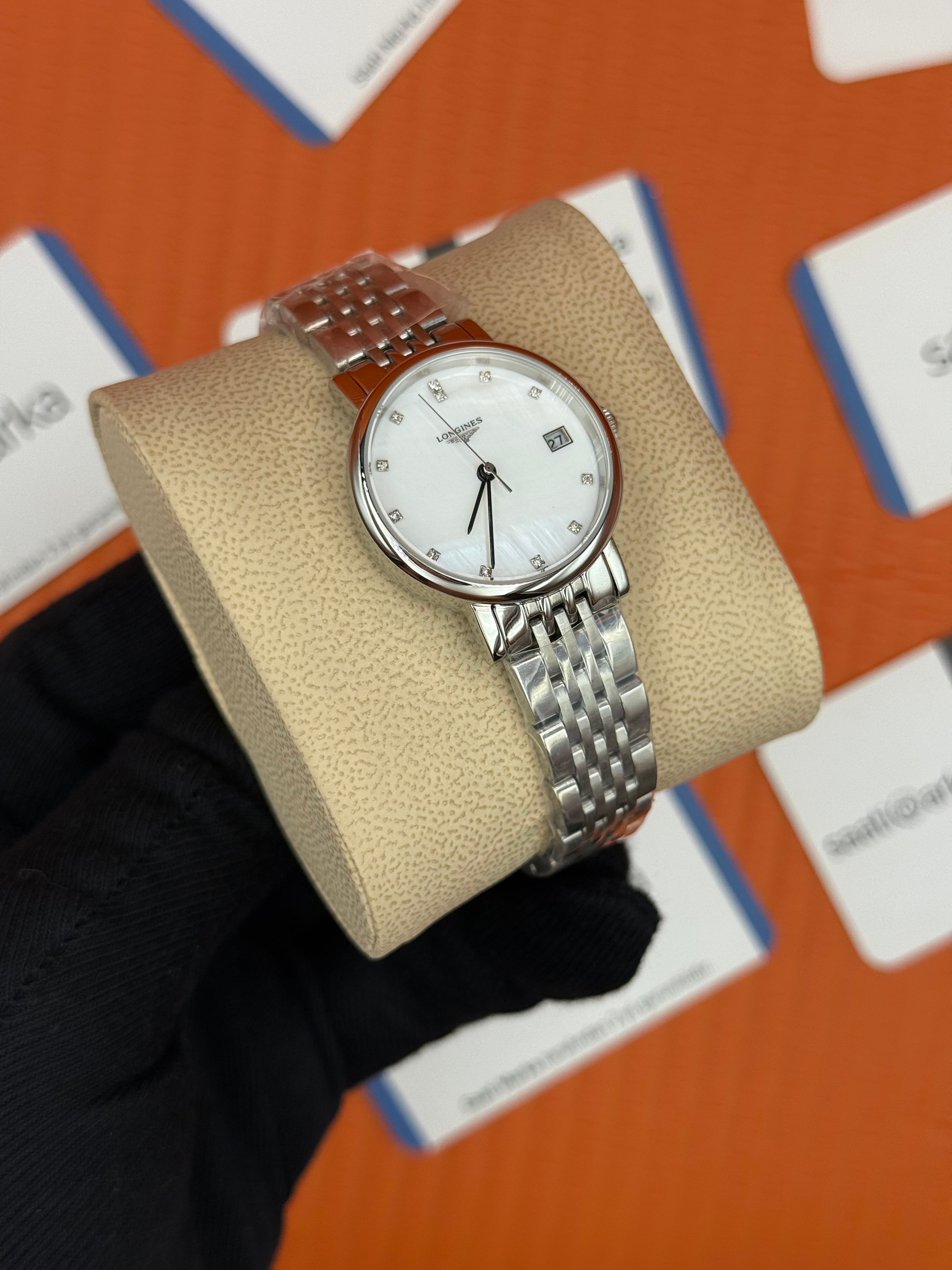 LONGINES L480094876 beyaz baget taşlı kadran silver kasa kordon