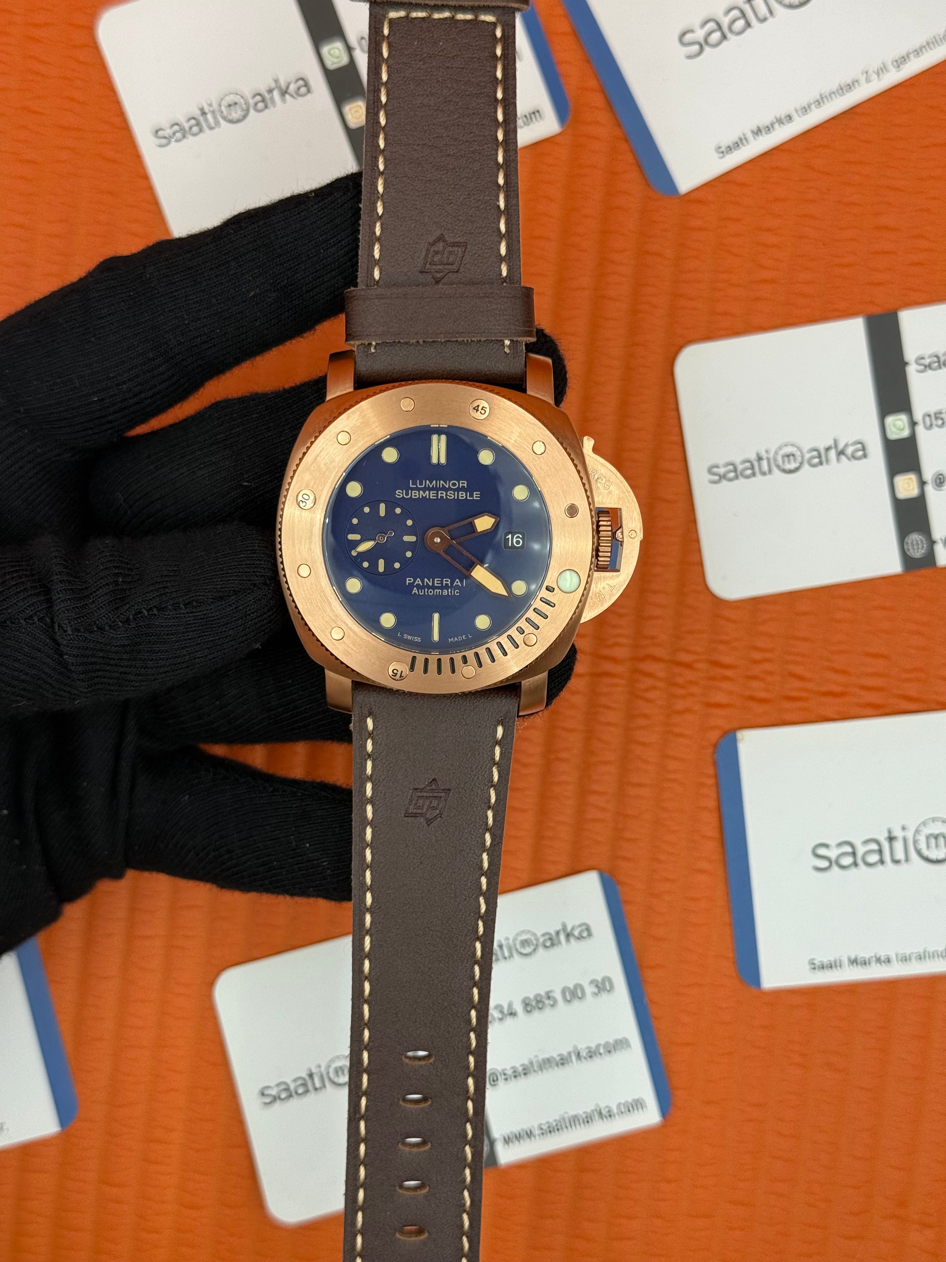 PANERAI submersible automatic kahverengi deri kordon rose kasa
