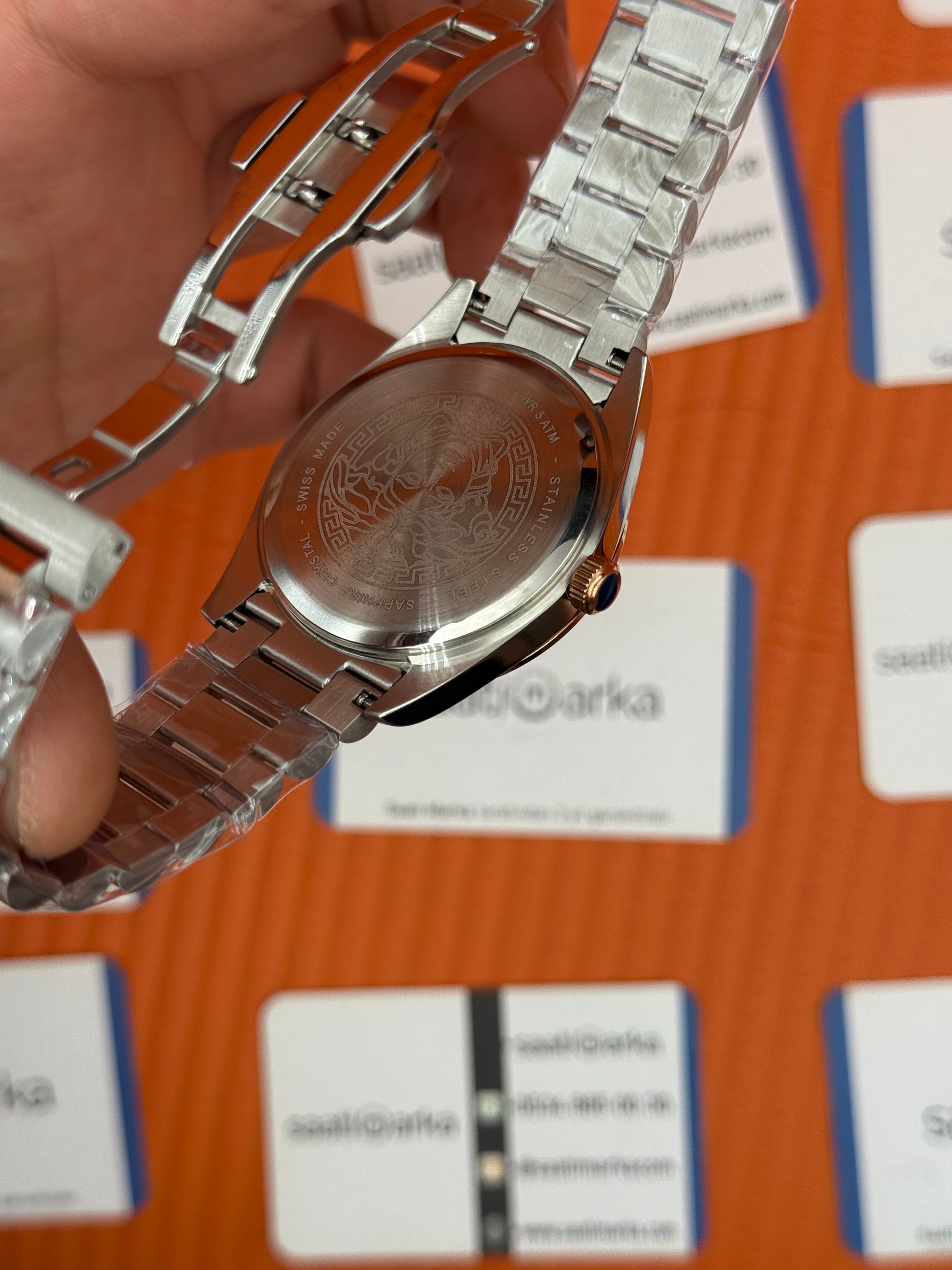 VERSACE 40mm beyaz kadran rose silver kasa kordon erkek kol saati