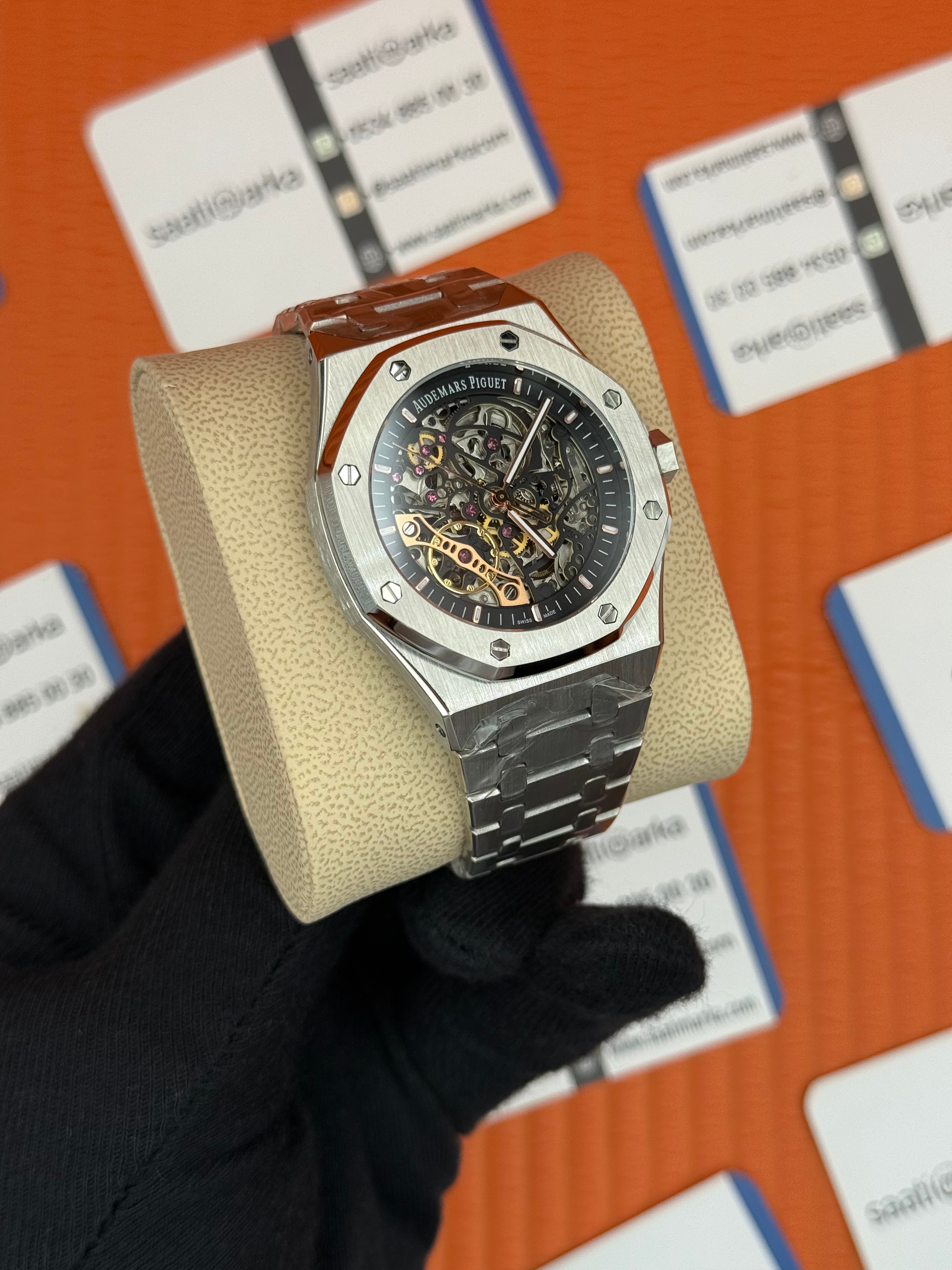 AUDEMARS PİGUET ROYAL OAK  SKELETON SİYAH KADRAN SİLVER KASA-KORDON