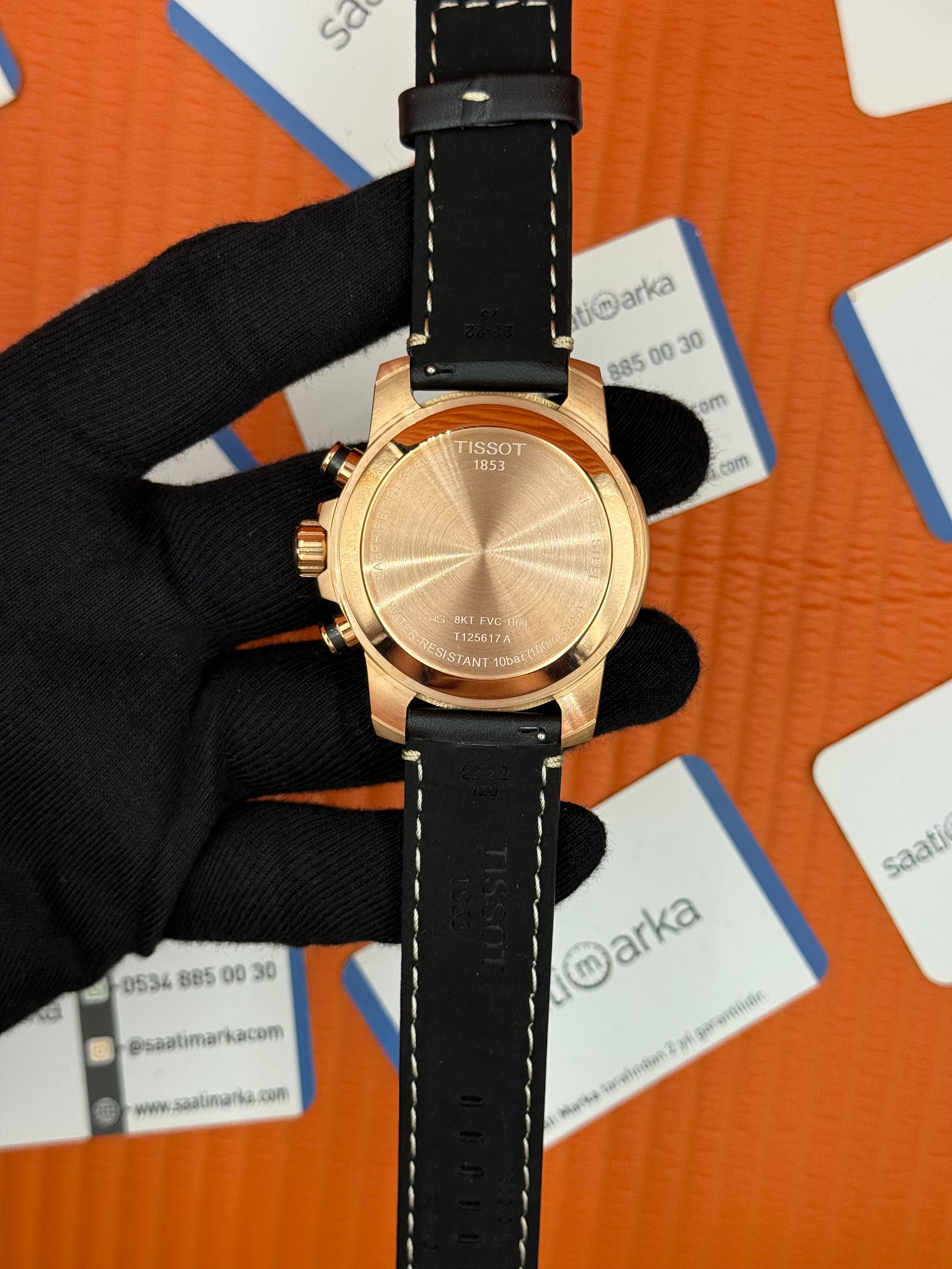 TISSOT siyah deri kordon rose kasa siyah kadran erkek kol saati