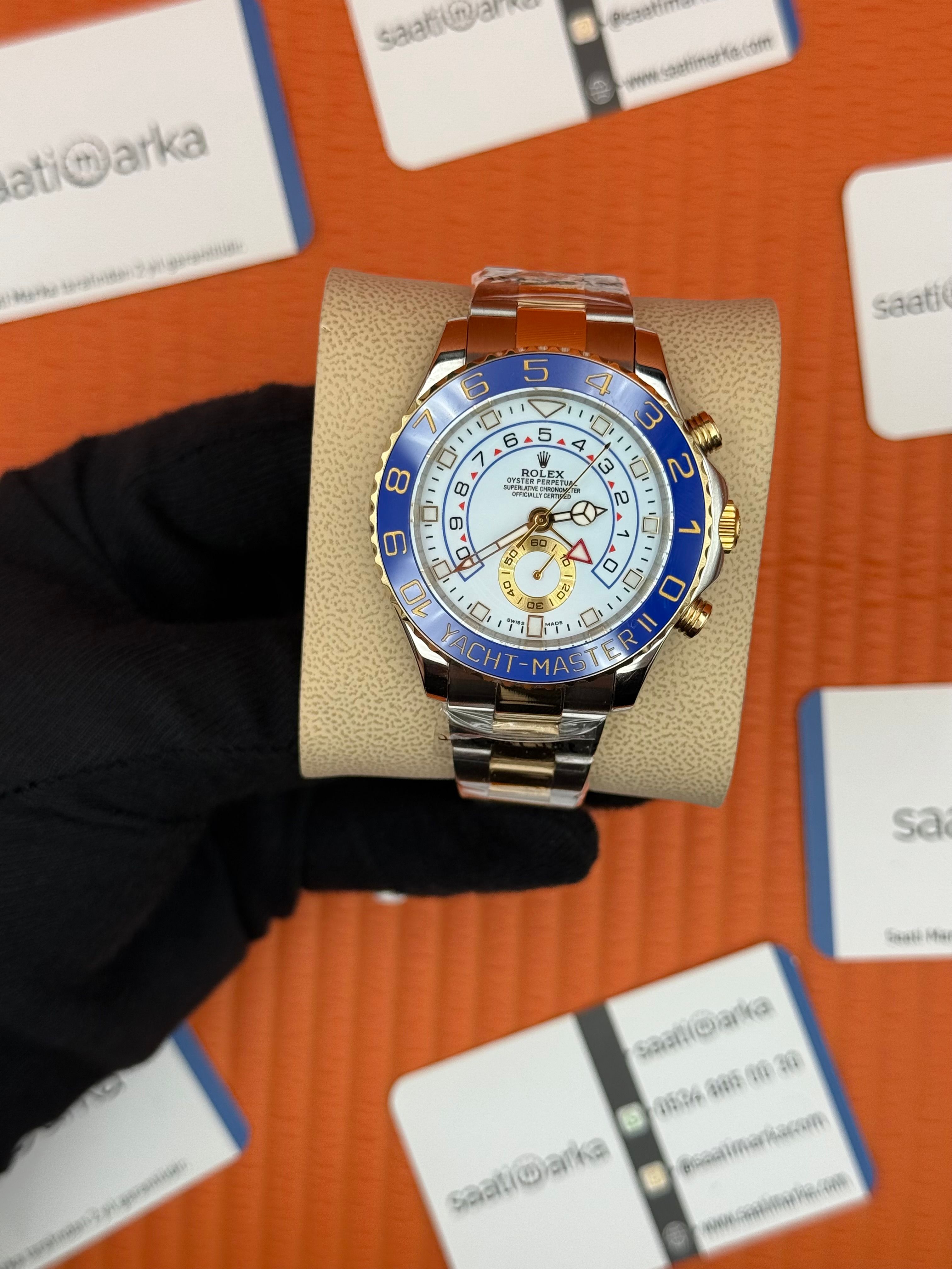 ROLEX Yacht Master white dial blue bezel gold silver kasa-kordon