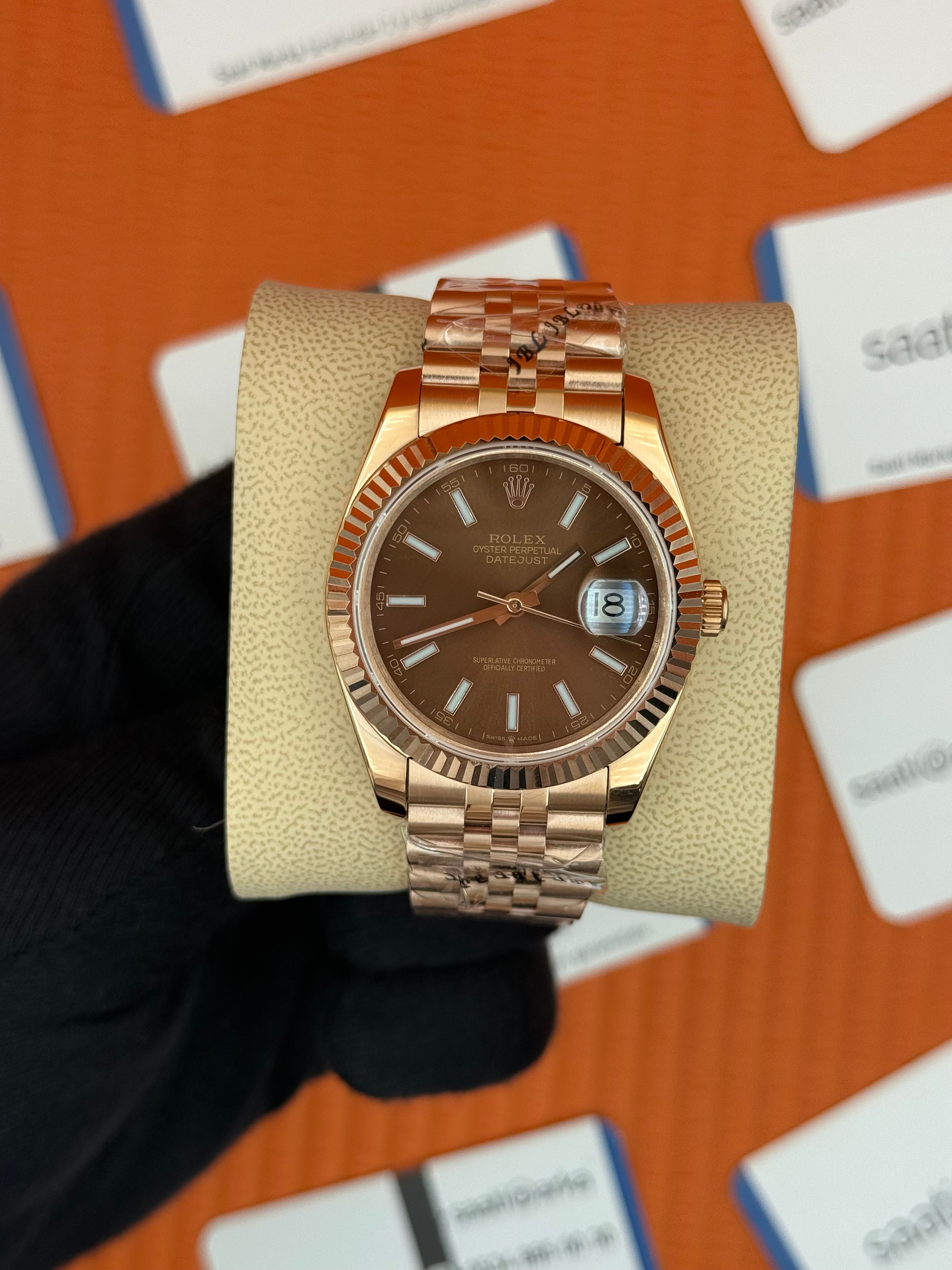ROLEX Datejust chocolate dial rose jubilee kordon