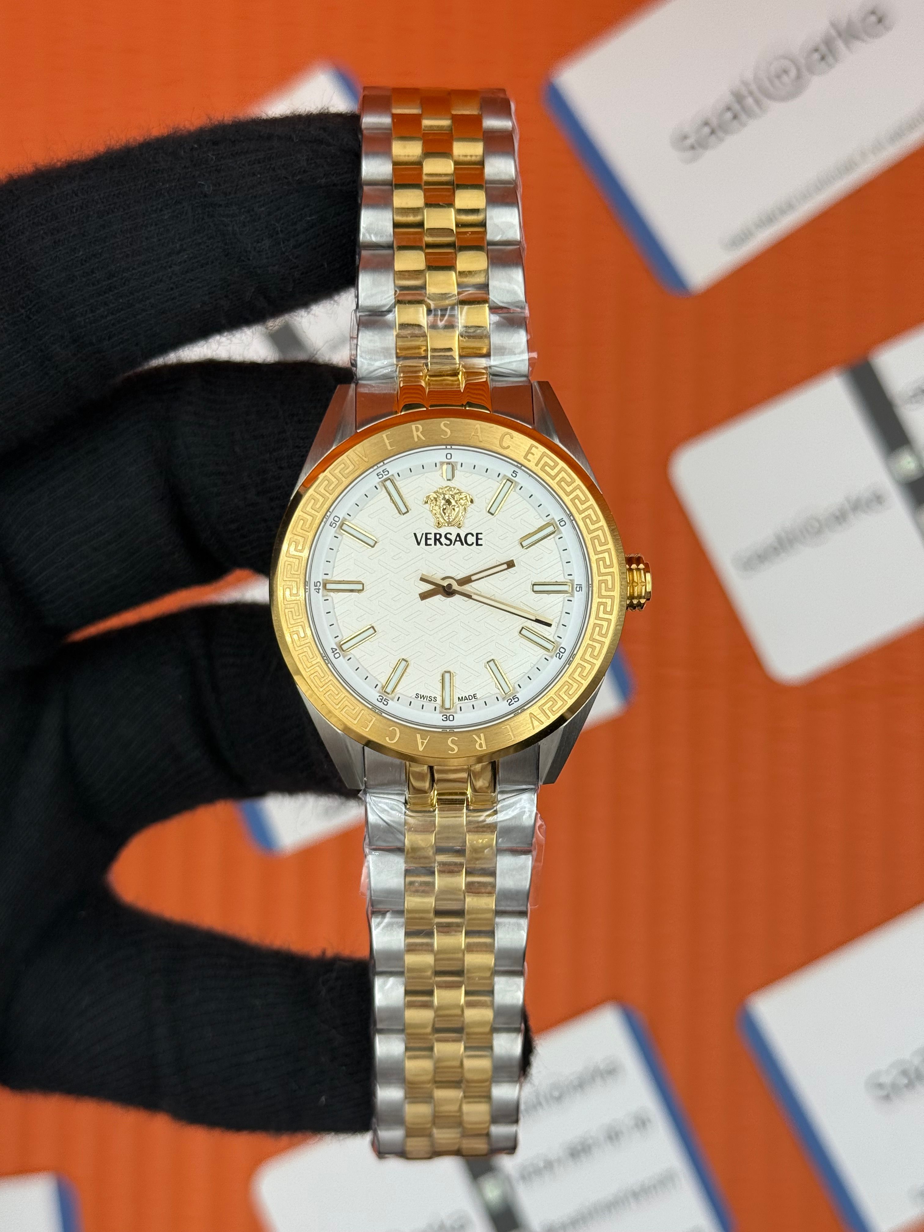 VERSACE KADIN KOL SAATİ SİLVER GOLD KORDON KASA BEYAZ VERSACE YAZILI KADRAN