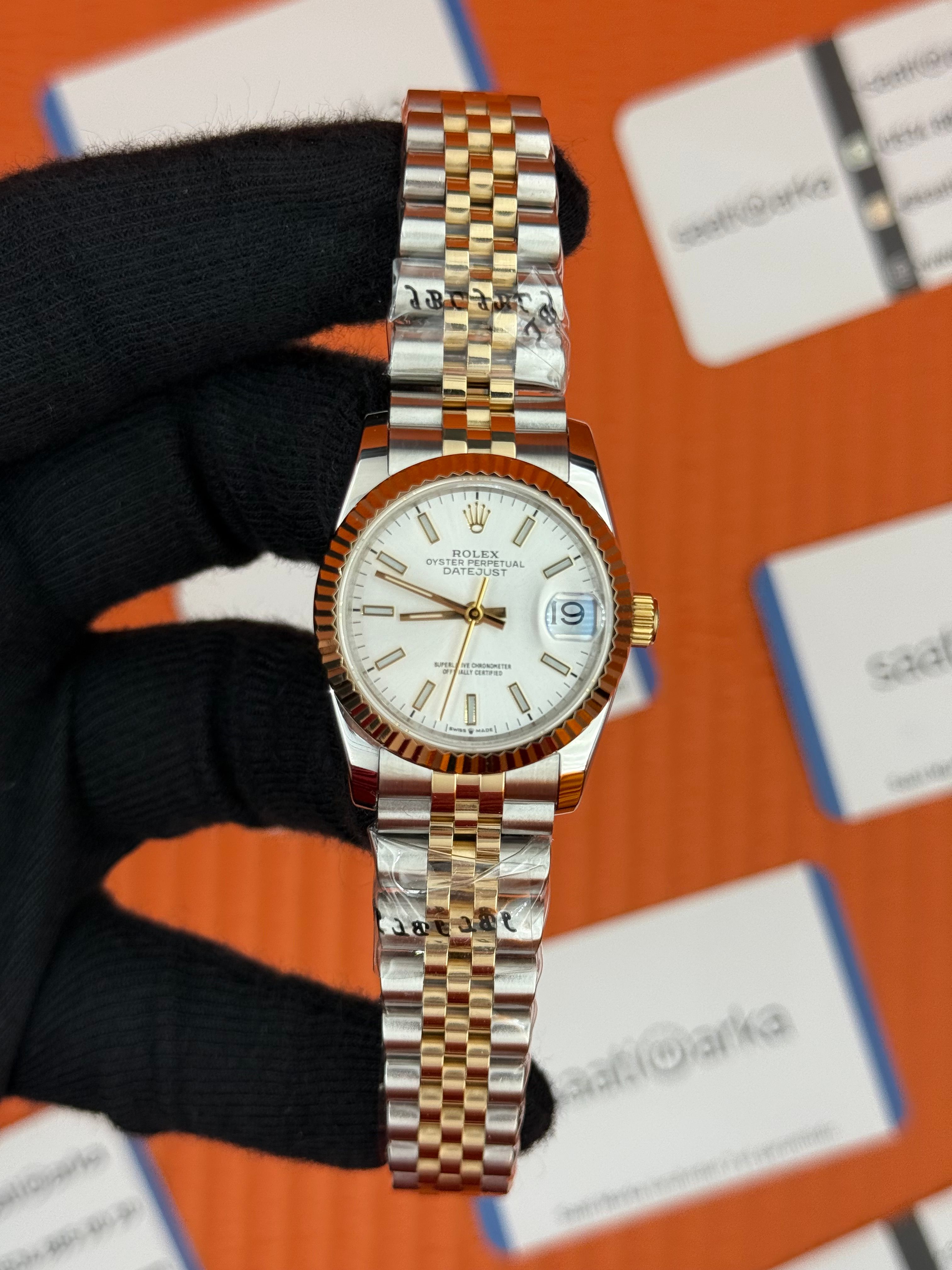 ROLEX datejust 31mm beyaz kadran gold silver jubilee kordon