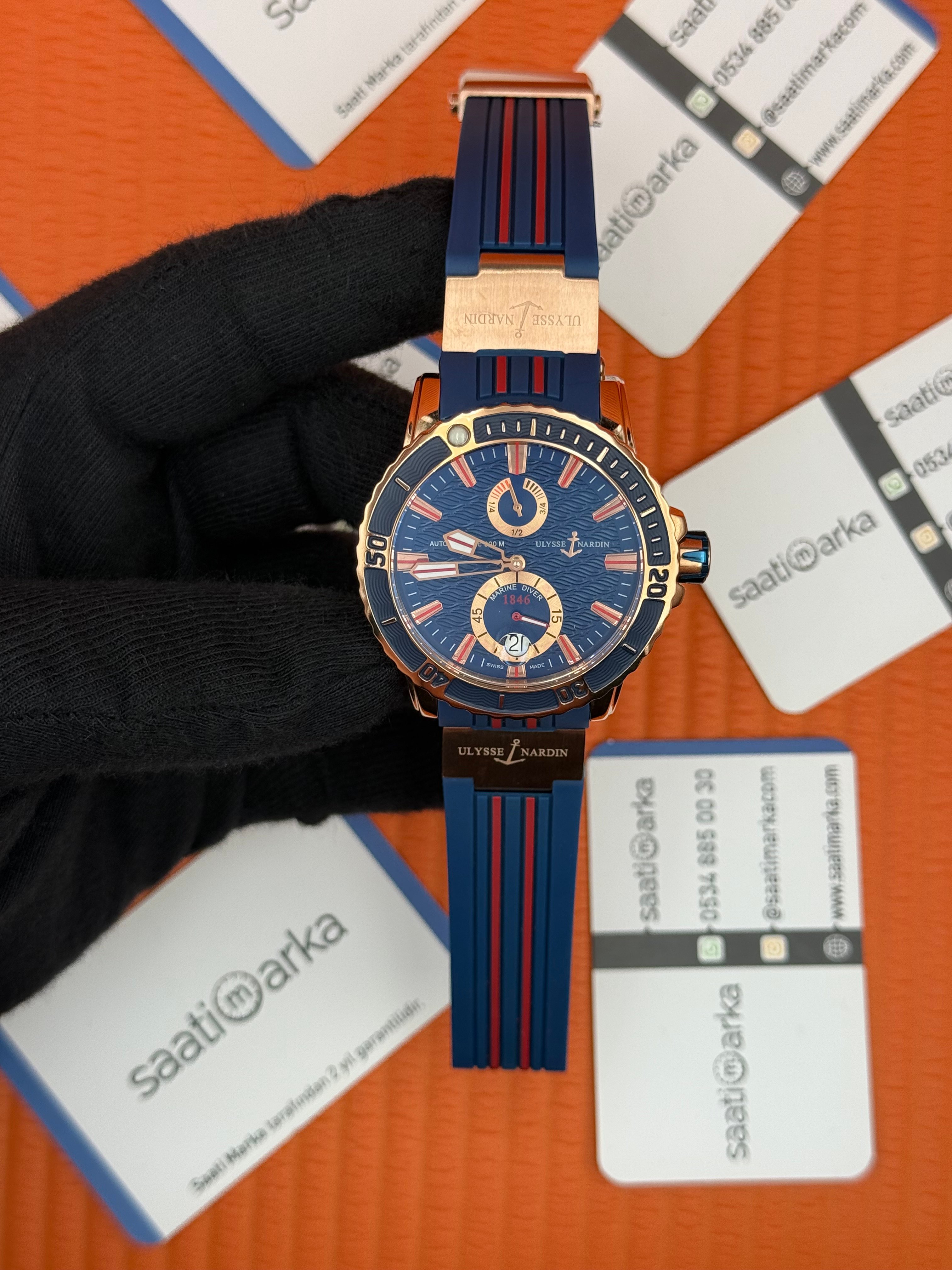 ULYSSE NARDİN CHRONOMETER MAXİ MARİNER LACİVERT KORDON ROSE KASA 