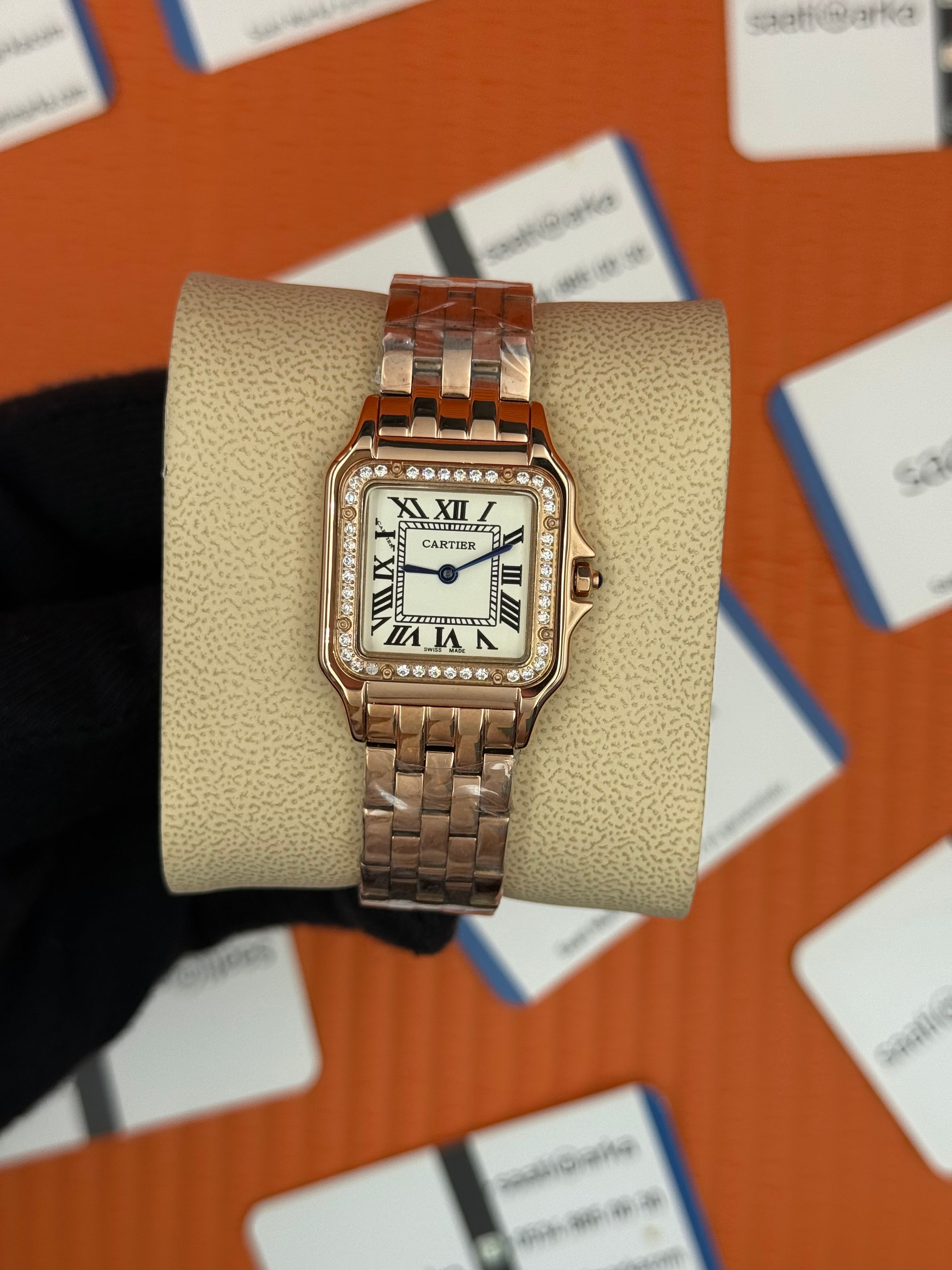 CARTIER Panthere 27mm taşlı bezel rose kasa-kordon