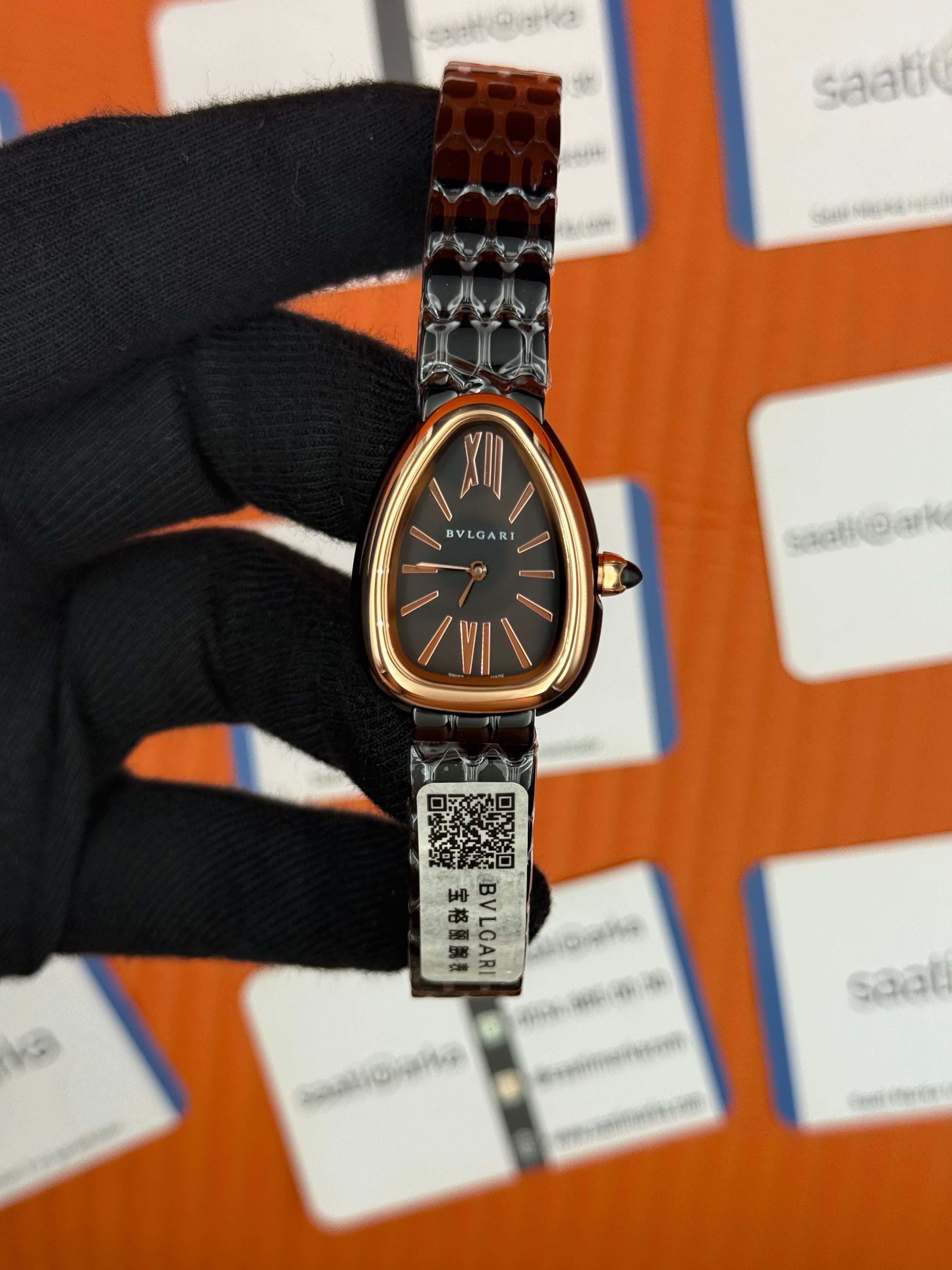 BVLGARİ serpenti seduttori siyah kadran rose bezel siyah kasa kordon kadın kol saati