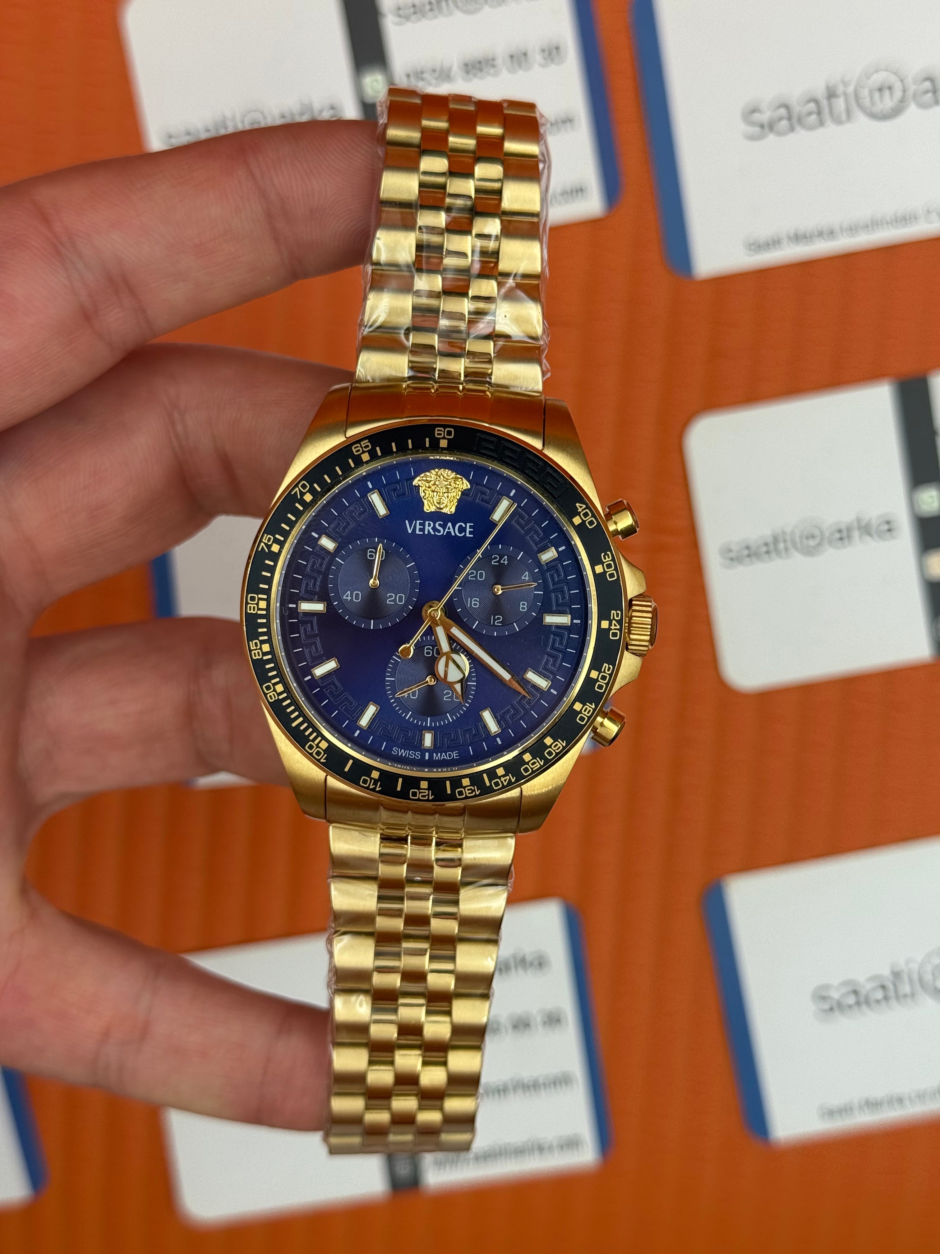 VERSACE lacivert kadran gold kasa kordon jubilee erkek kol saati