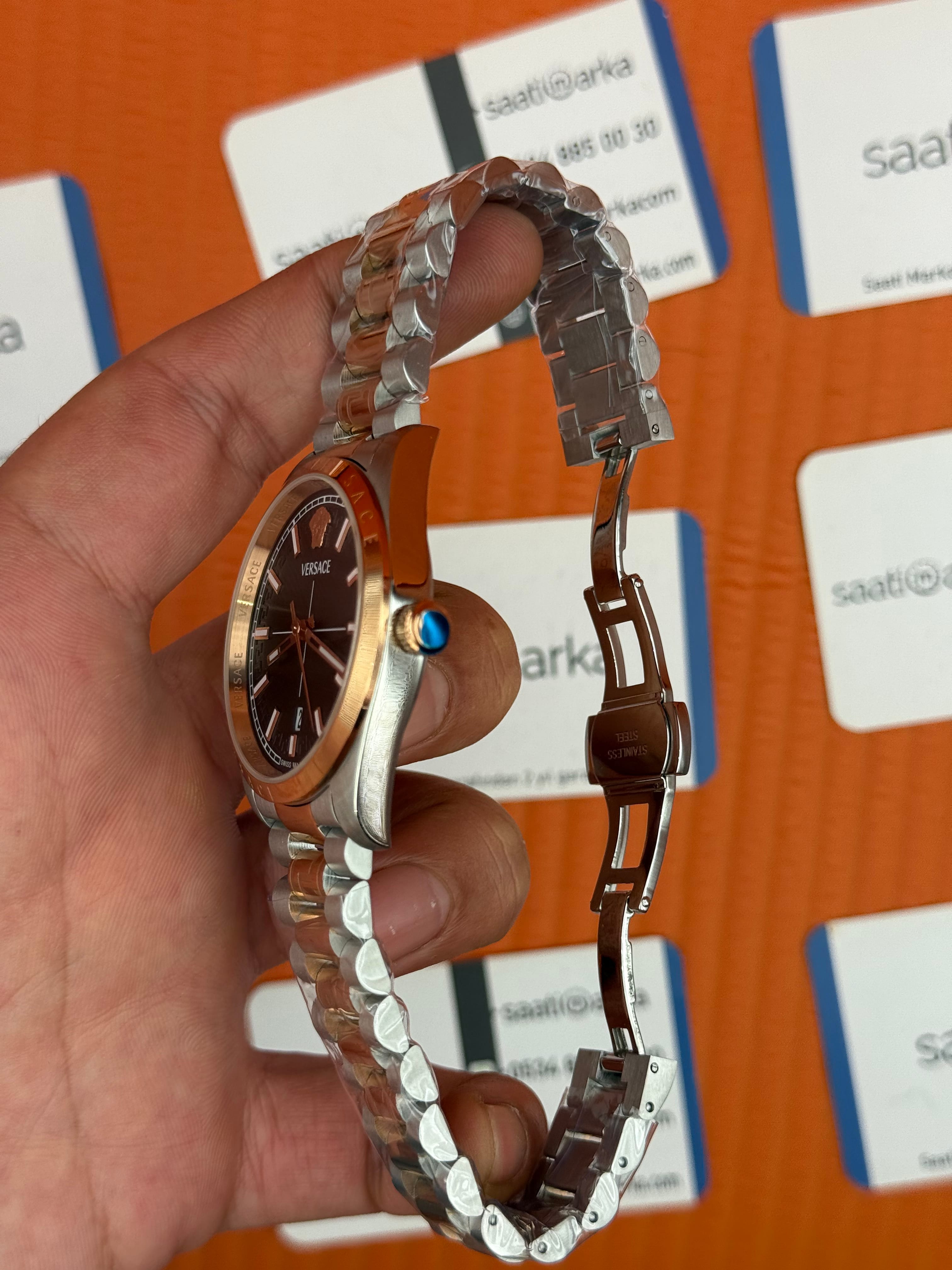 VERSACE 40mm siyah kadran rose silver kasa kordon erkek kol saati
