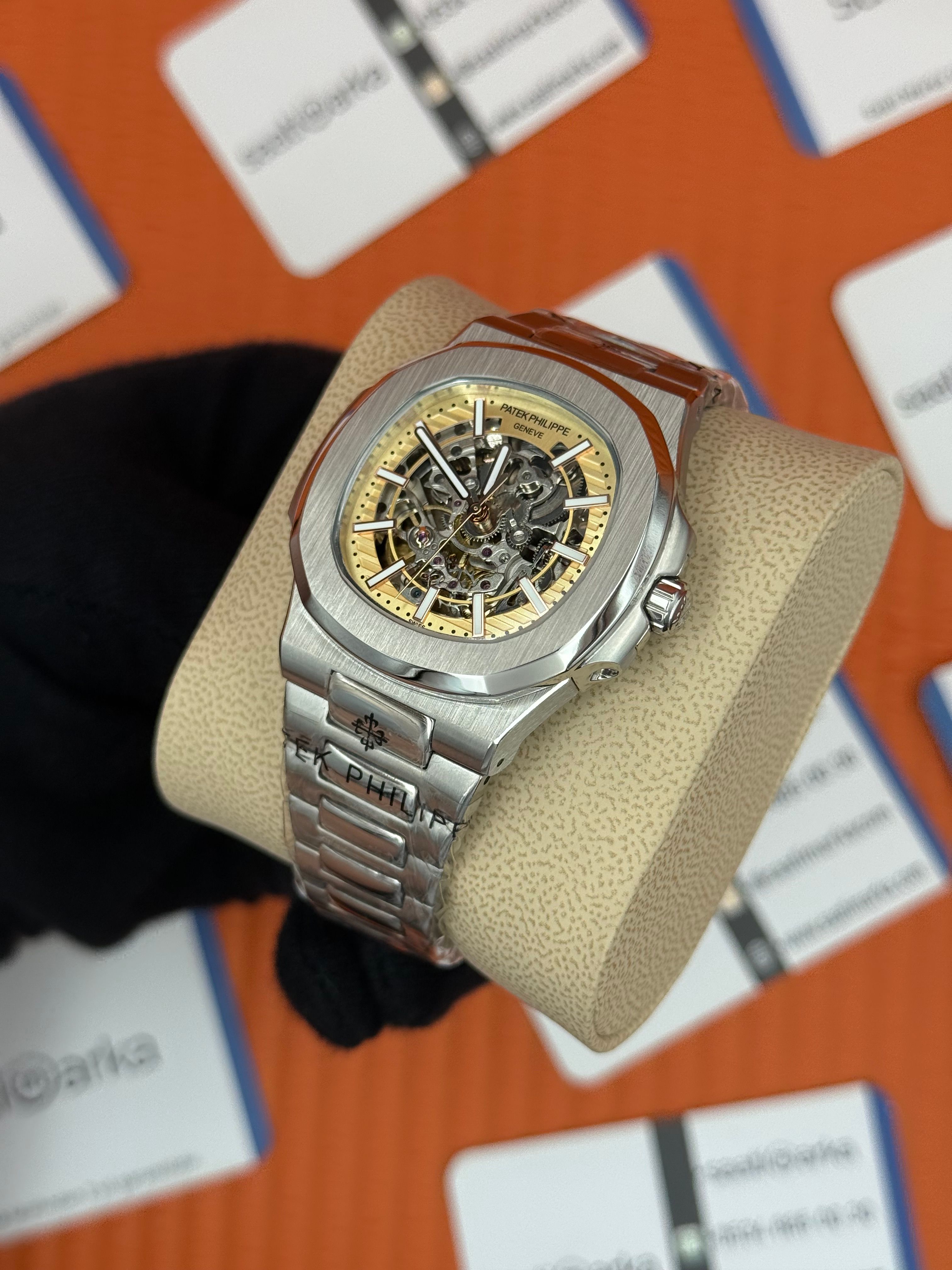PATEK PHILIPPE SKELETON SARI KADRAN SİLVER KASA KORDON 