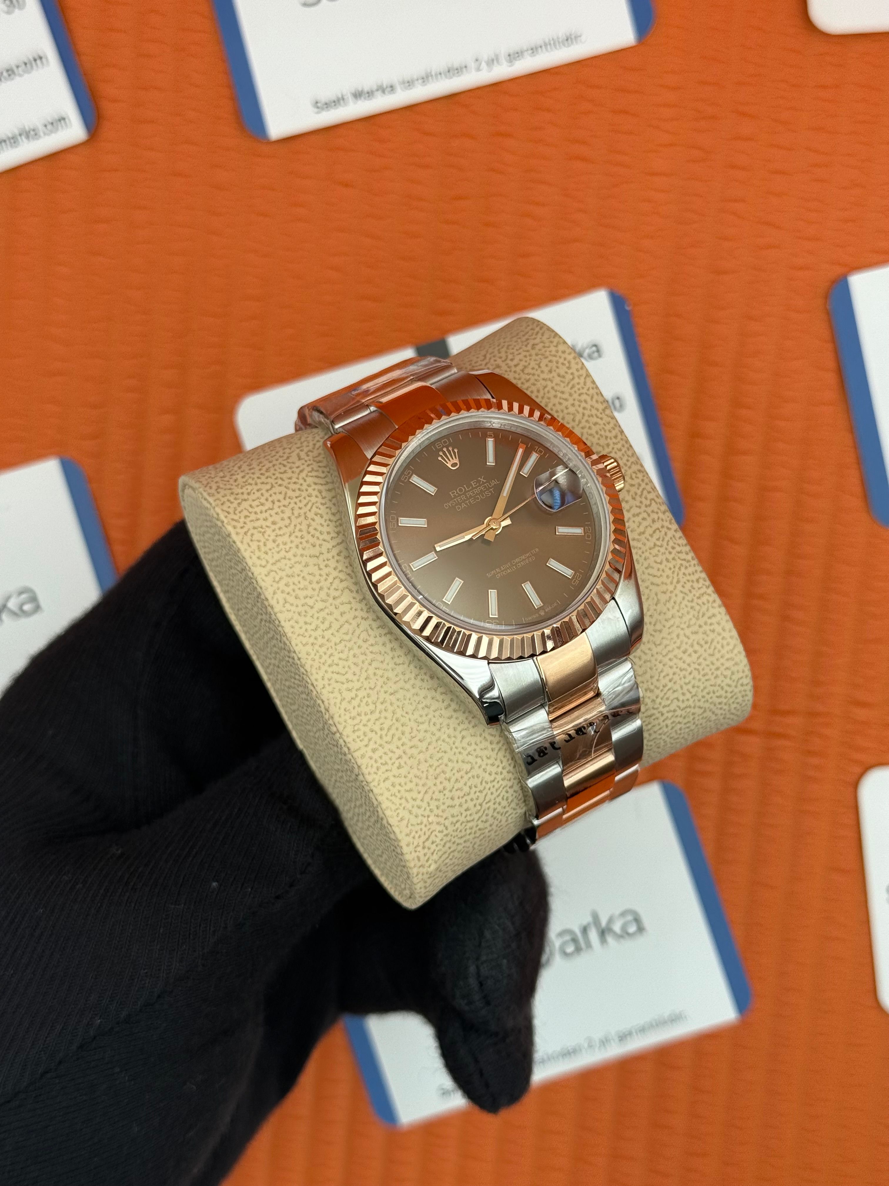 ROLEX Datejust chocolate dial rose-silver oyster kordon