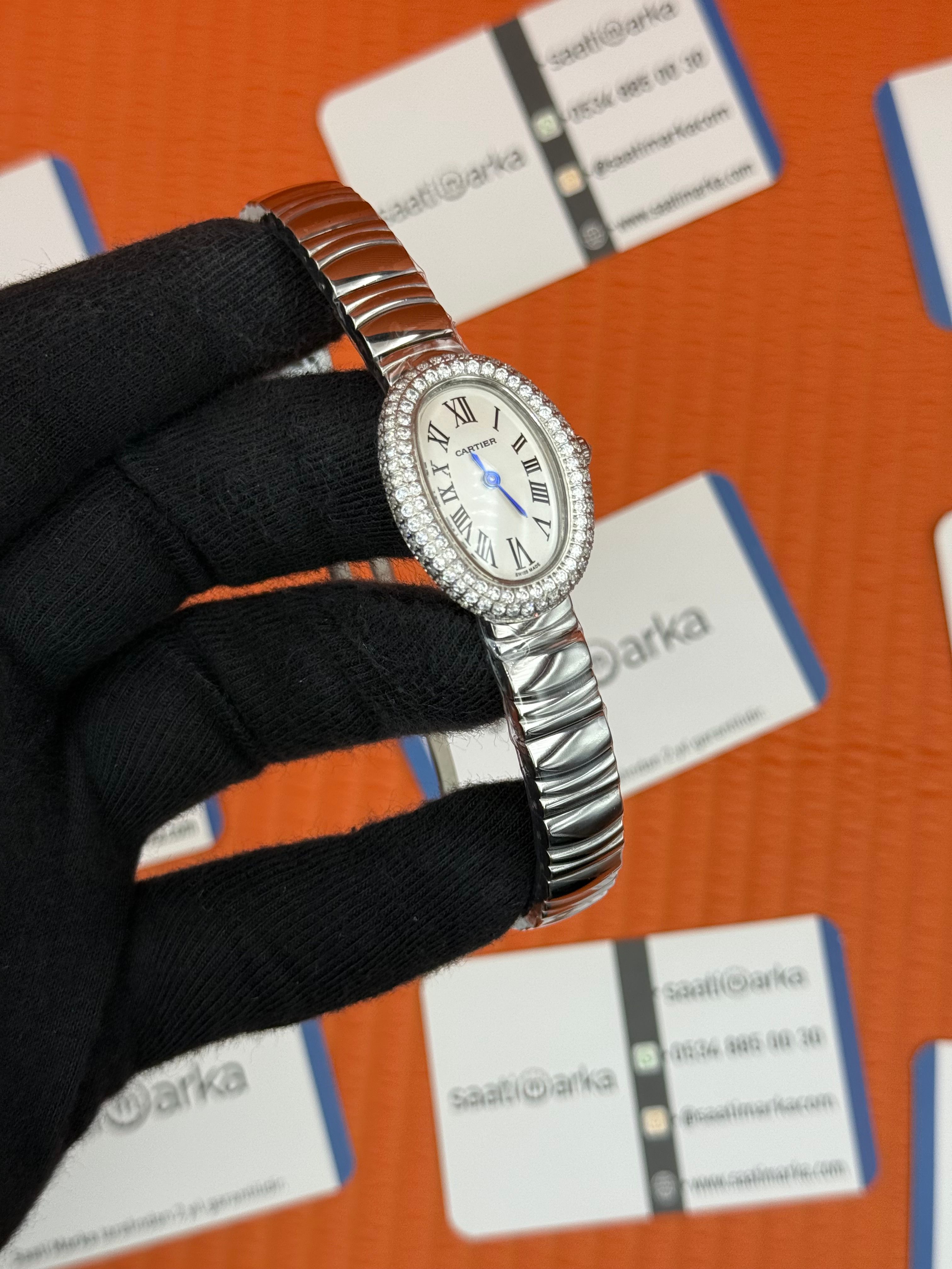 CARTIER Baignoire 31mm taşlı bezel silver kasa-kordon